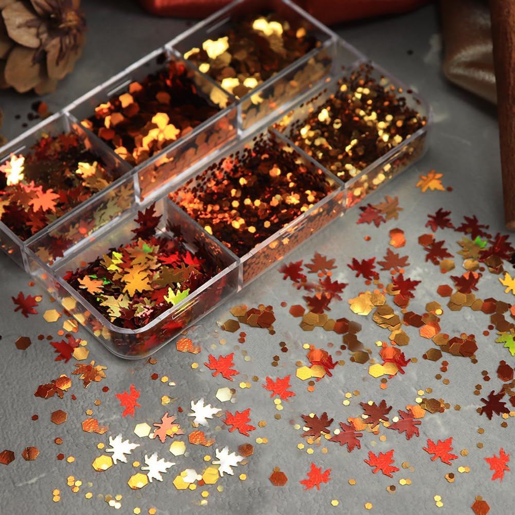 Maple Leaves Confetti,2000pcs Fall Leaves Party Table Decorations Scatter Foil Confetti for Autumn Harvest Thanksgiving Wedding Throwing Table Decoration Glitter Party Supplies (orange)