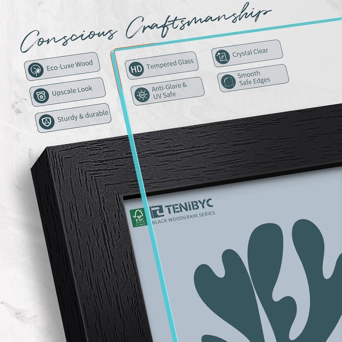 9x12 Frame 3 Pack - Black Woodgrain, 9 x 12 Picture Frame with HD Tempered Glass, Table or Wall Display