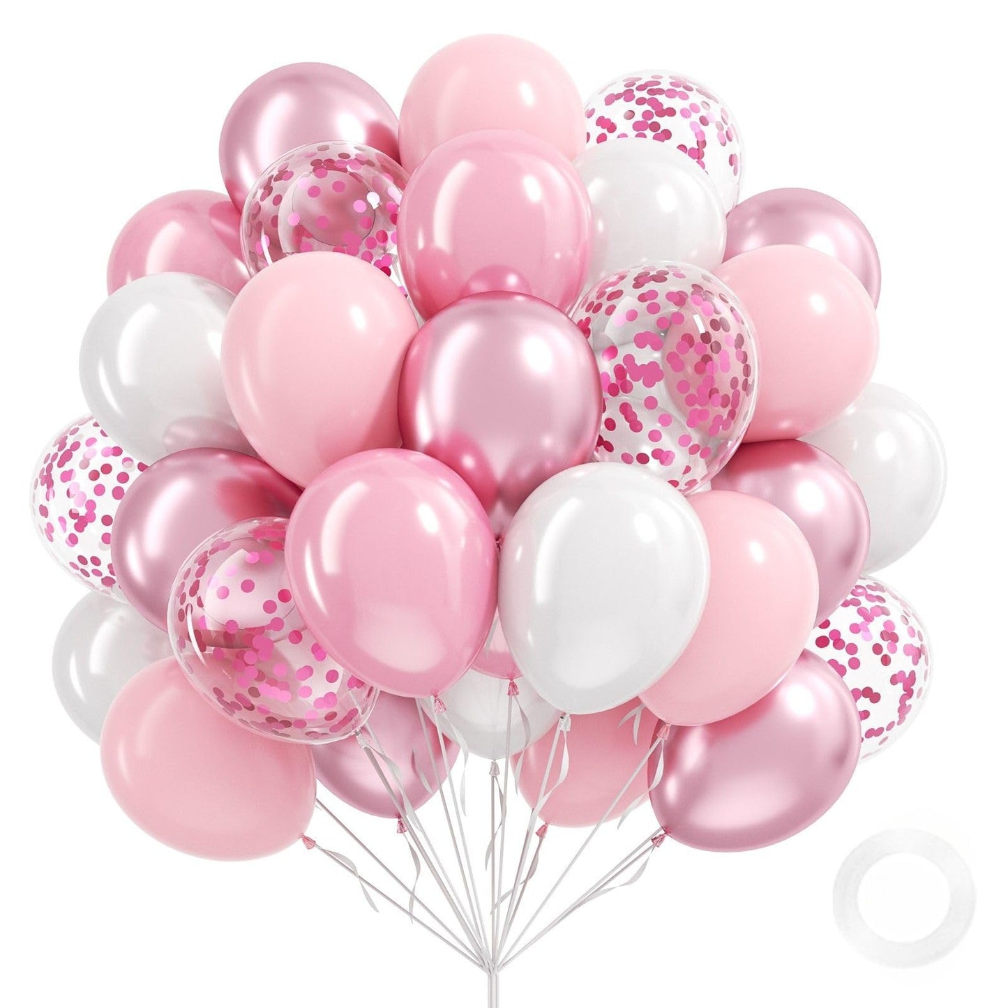 12inch Light Pink and White Balloons with Pearl Baby Pink Confetti Balloons