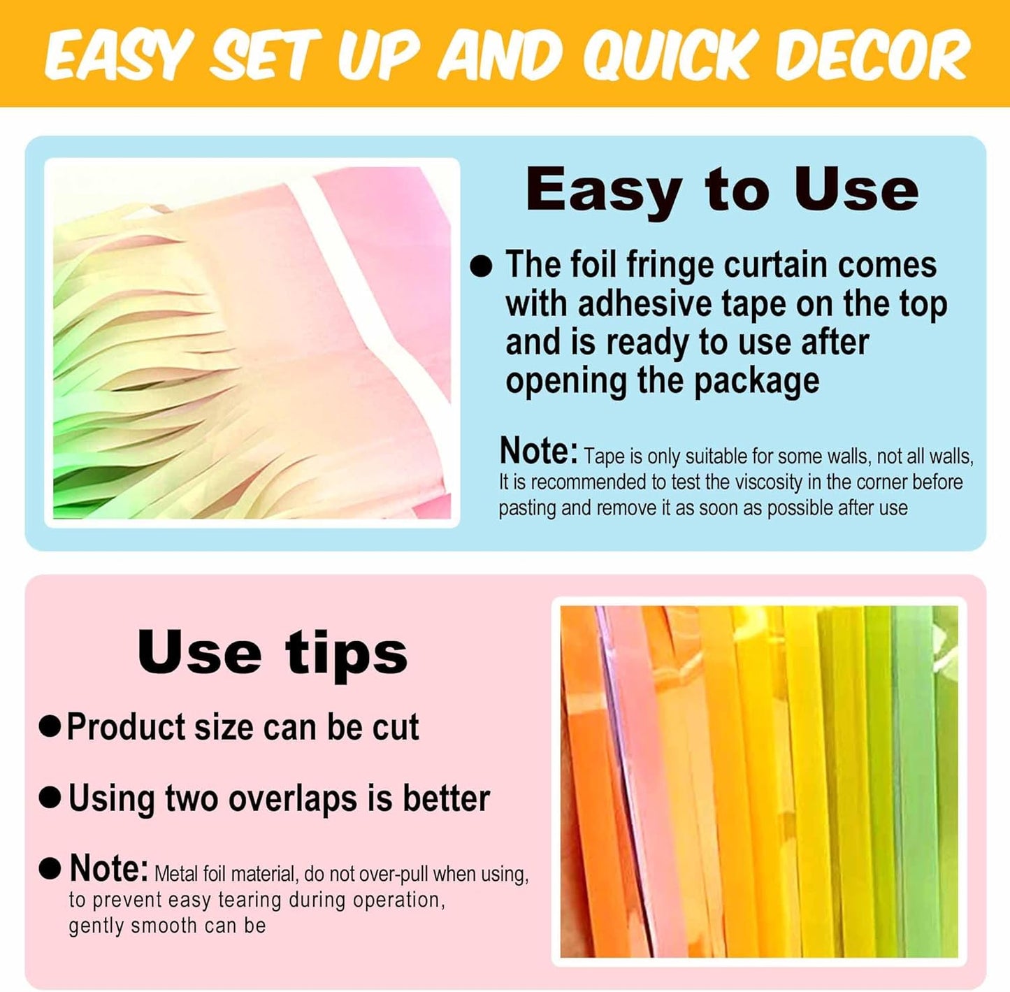 6 Pack Rainbow A Foil Fringe Curtains Backdrop, 3.28 x 8.2 Ft Metallic Streamers Tinsel Curtains Background for Photo Booth, Birthday, Weddings, Carnivals, Graduation, Themed Party Decorations