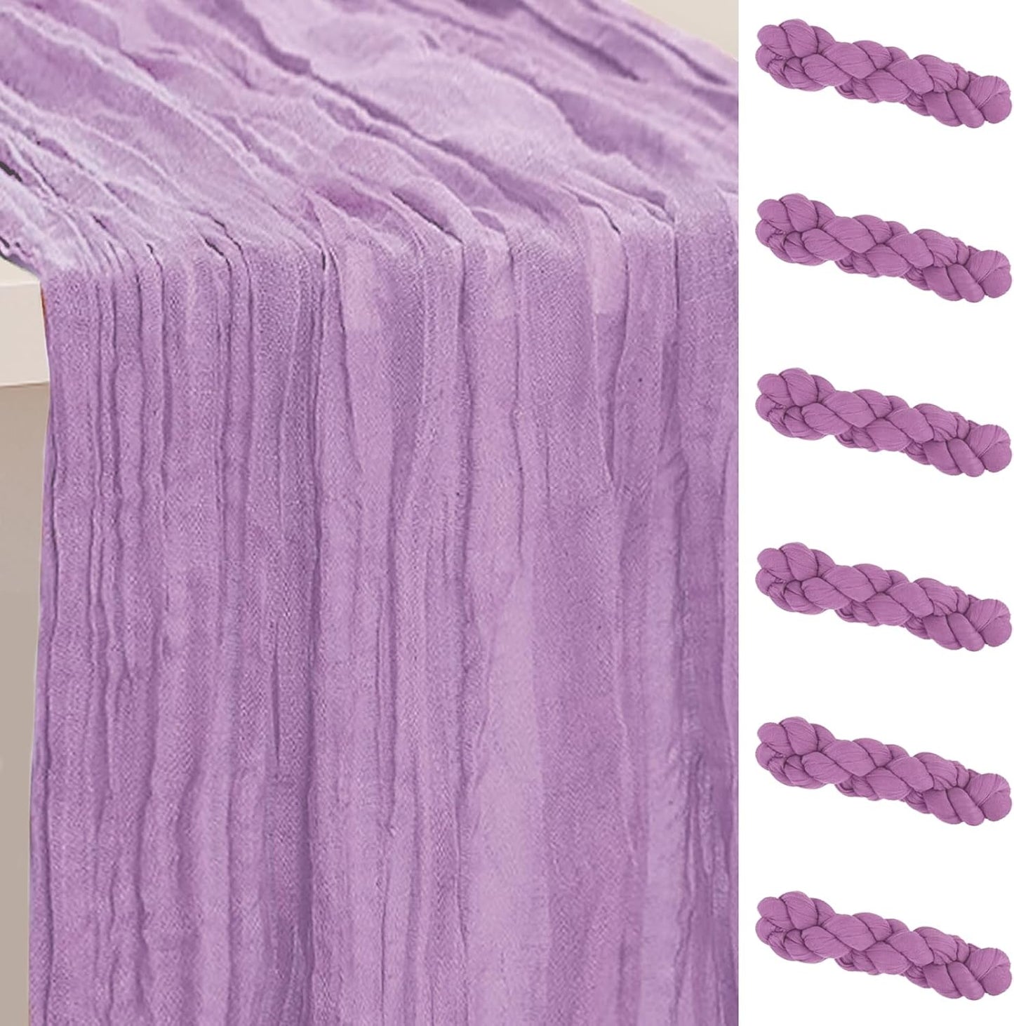 6 Pack Lilac Cheesecloth Table Runner 35x120 Inch 10Ft Rustic Gauze Cheese Cloth Table Runner Sheer Cheesecloth Table Runners for Wedding Party Bridal Shower Decoration