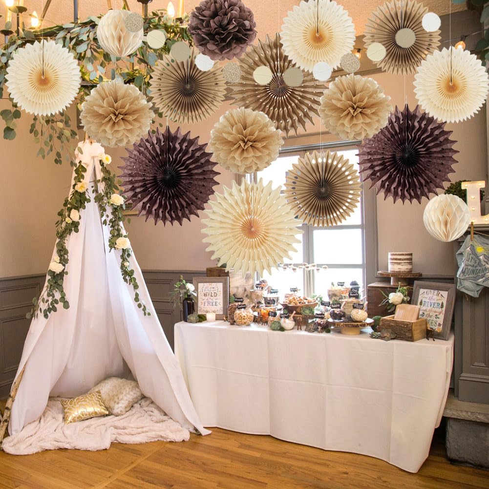 Brown Party Decorations Brown and Beige Paper Fans Party Decorations Neutral Party Decorations