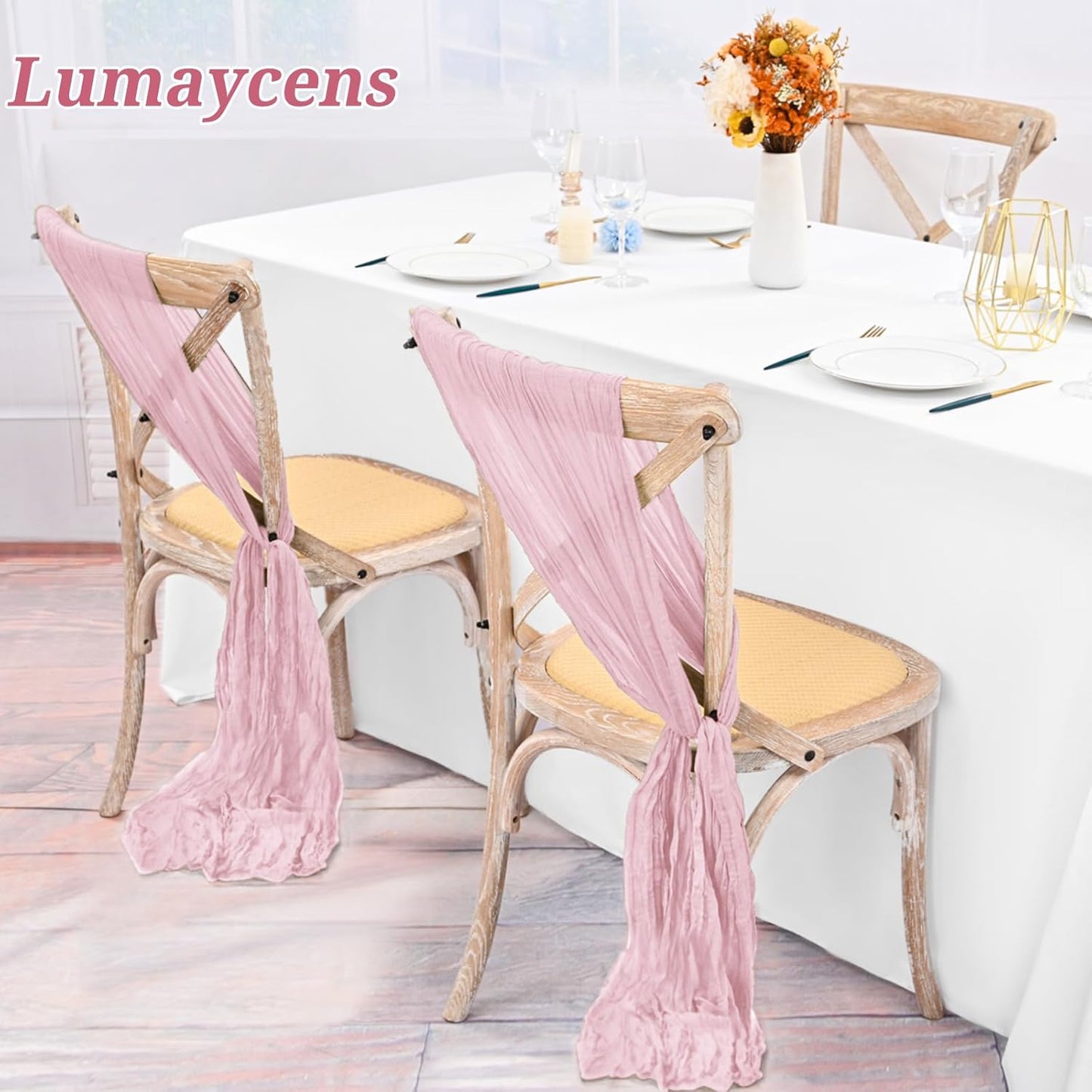 50 PCS Cheesecloth Chair Sashes Bows Wedding Aisle Decorations Chair Ribbon Ties Back Sash for Wedding Party Events Banquet Chair Cover Decoration (Light Pink)