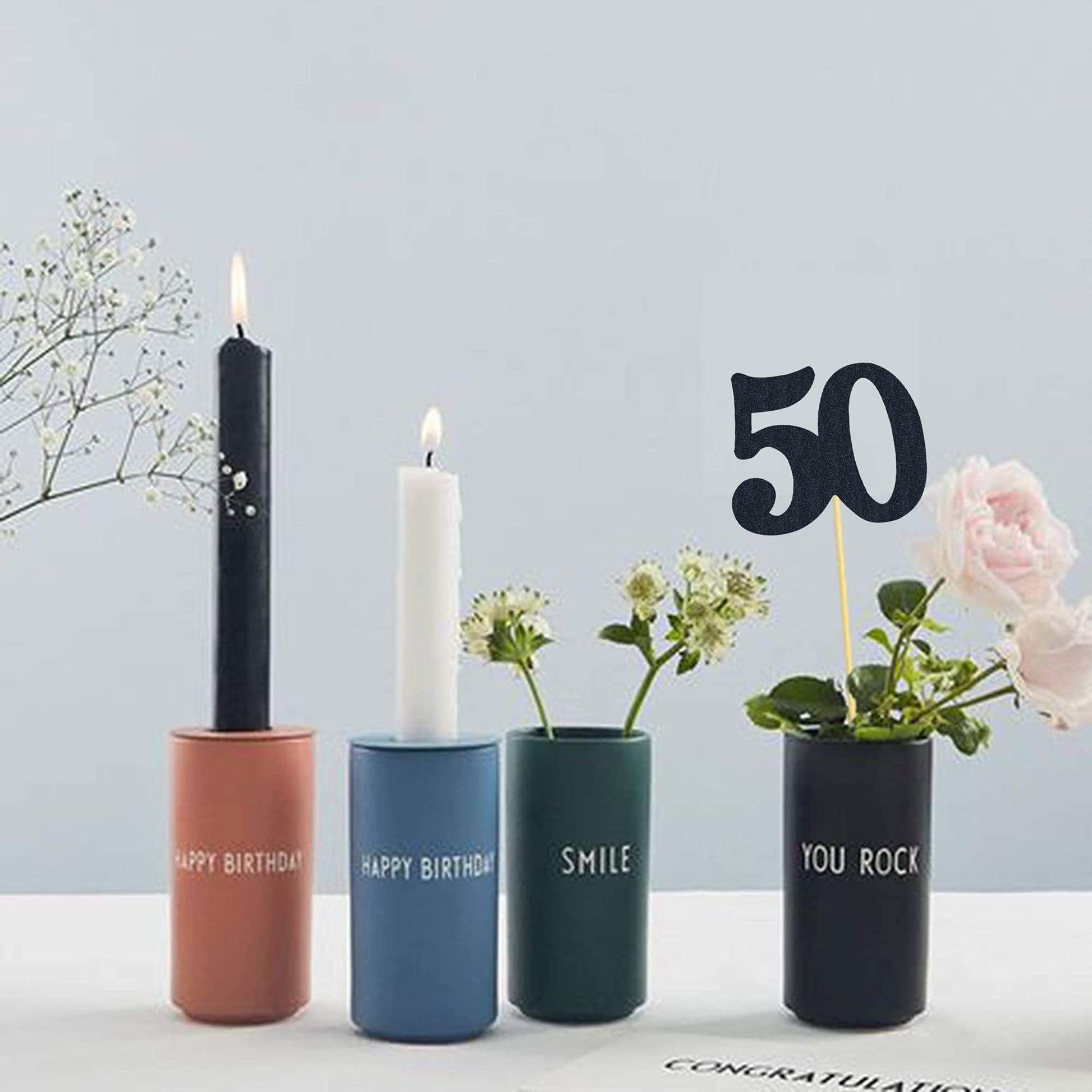 12PCS 50th Birthday Centerpiece Sticks Glitter Number 50 Table Centerpieces Flower Toppers for