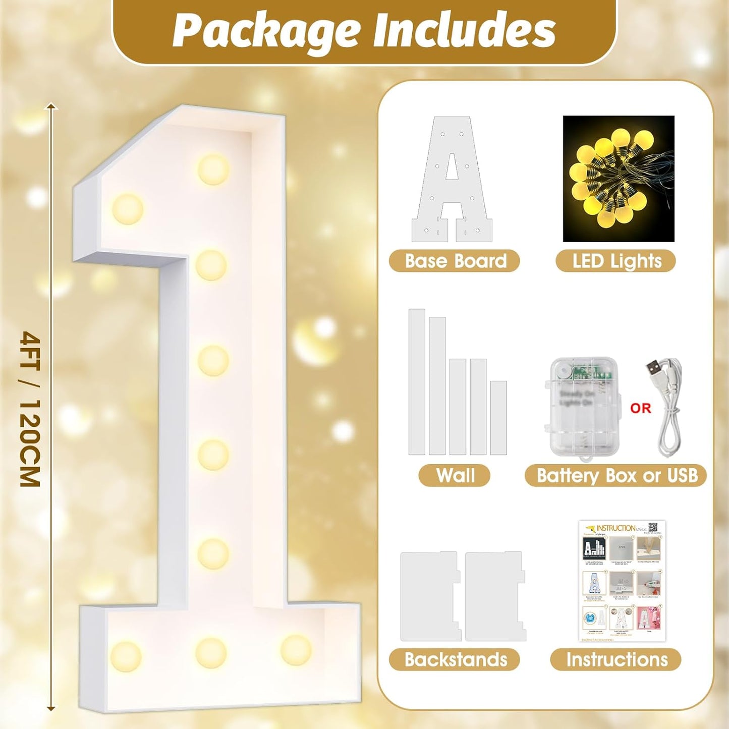 Ledido 4FT Marquee Light Up Numbers Large Light Up Letters for Party Decoration, Marquee Numbers for 6th 16th Birthday Anniversary, Pre-cut Foam Board Assembly Required Number 6