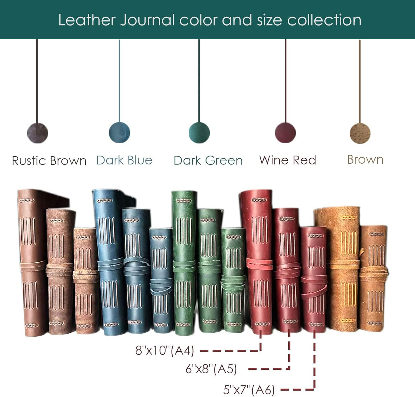 Leather Journal Writing Notebook - Genuine Leather Bound Daily Notepad for Men & Women Lined Paper 240 Kraft Pages, Handmade, Rustic Brown, 5 x 7 in