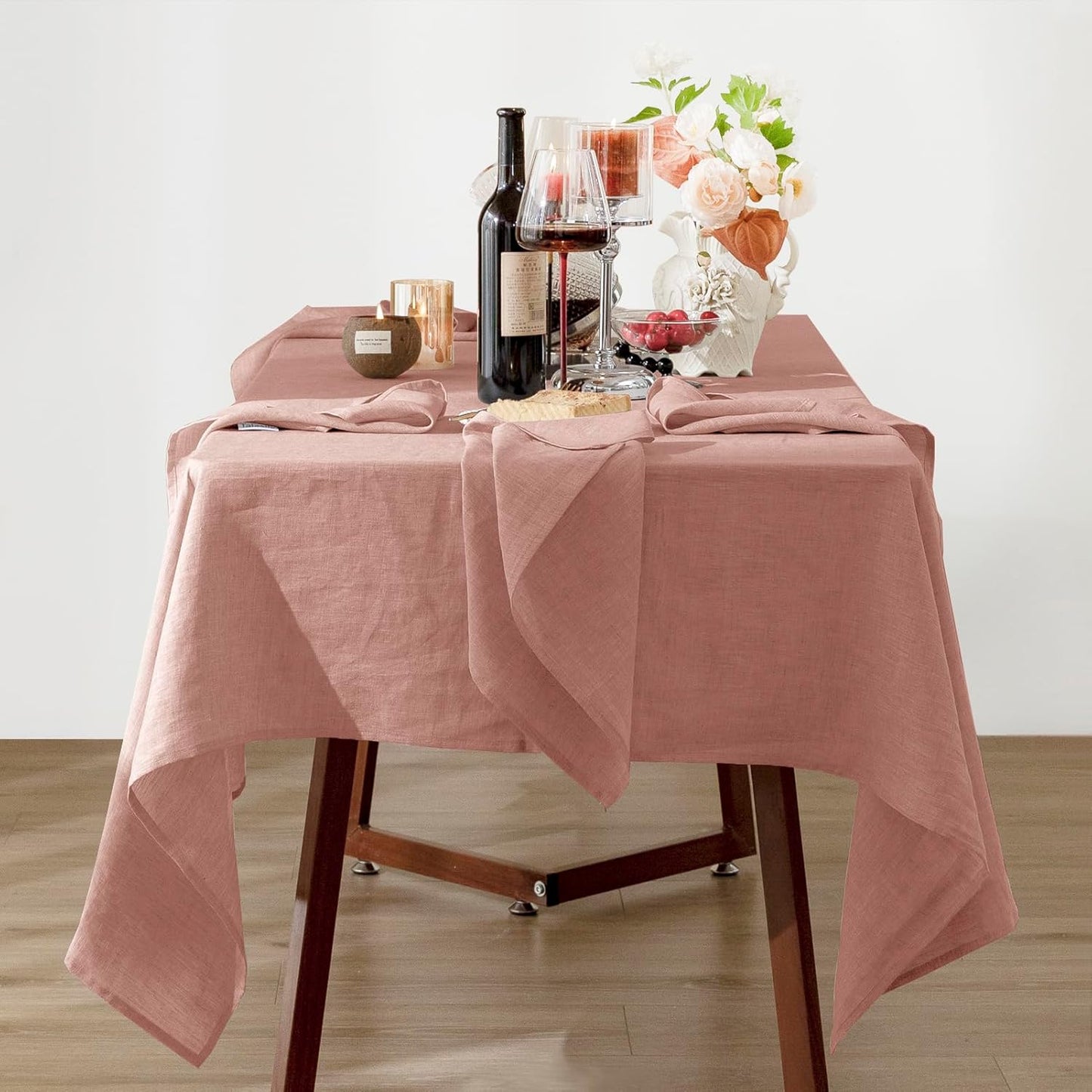 Talasily Linen Tablecloth 100% Pure Linen Table Cloth 60x120 Inches Rectangle Tablecloths Washable Cloths for Kitchen, Dining, Buffet Parties, Holidays, Picnic, Weddings and Restaurants-Muddy Pink