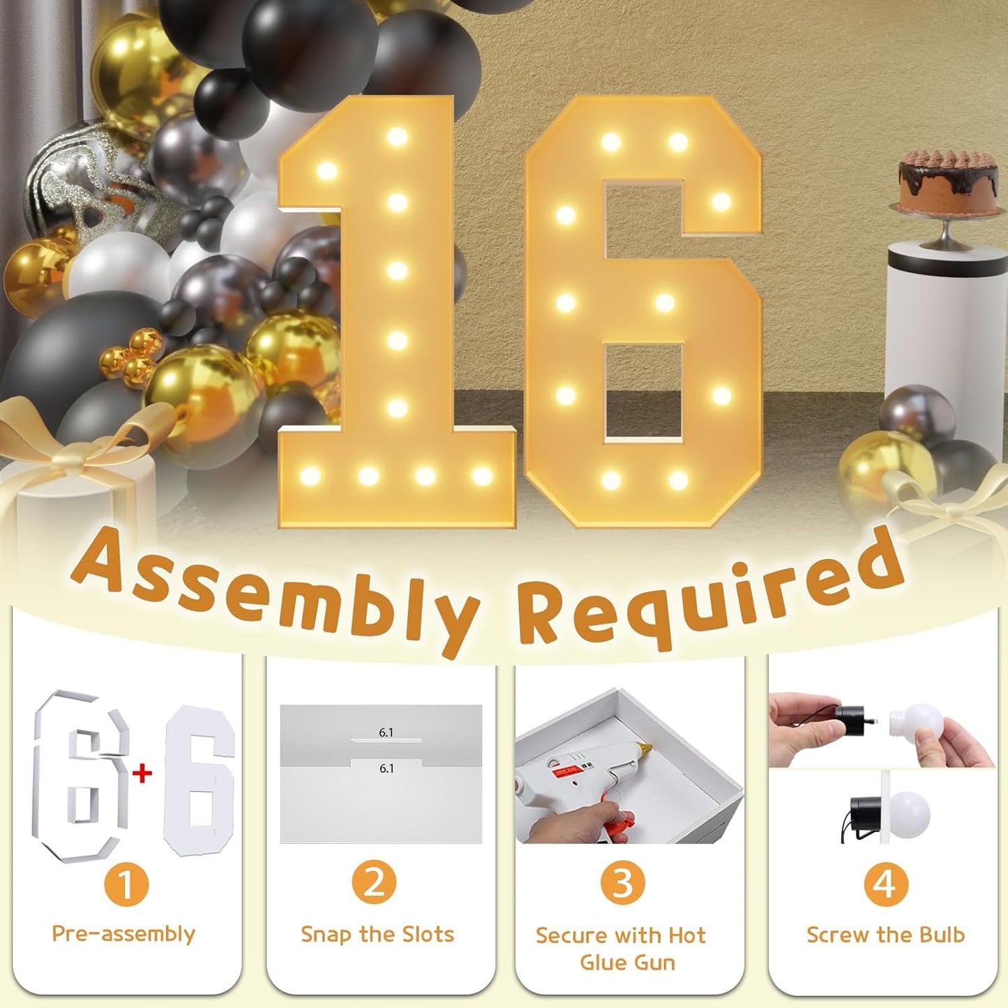 imprsv 4FT Marquee Numbers 16th Birthday Decorations for Girls Boys, Large Light Up Numbers 16th Birthday Women Foam Board Anniversary Party Decorations Arch Kit (DIY)