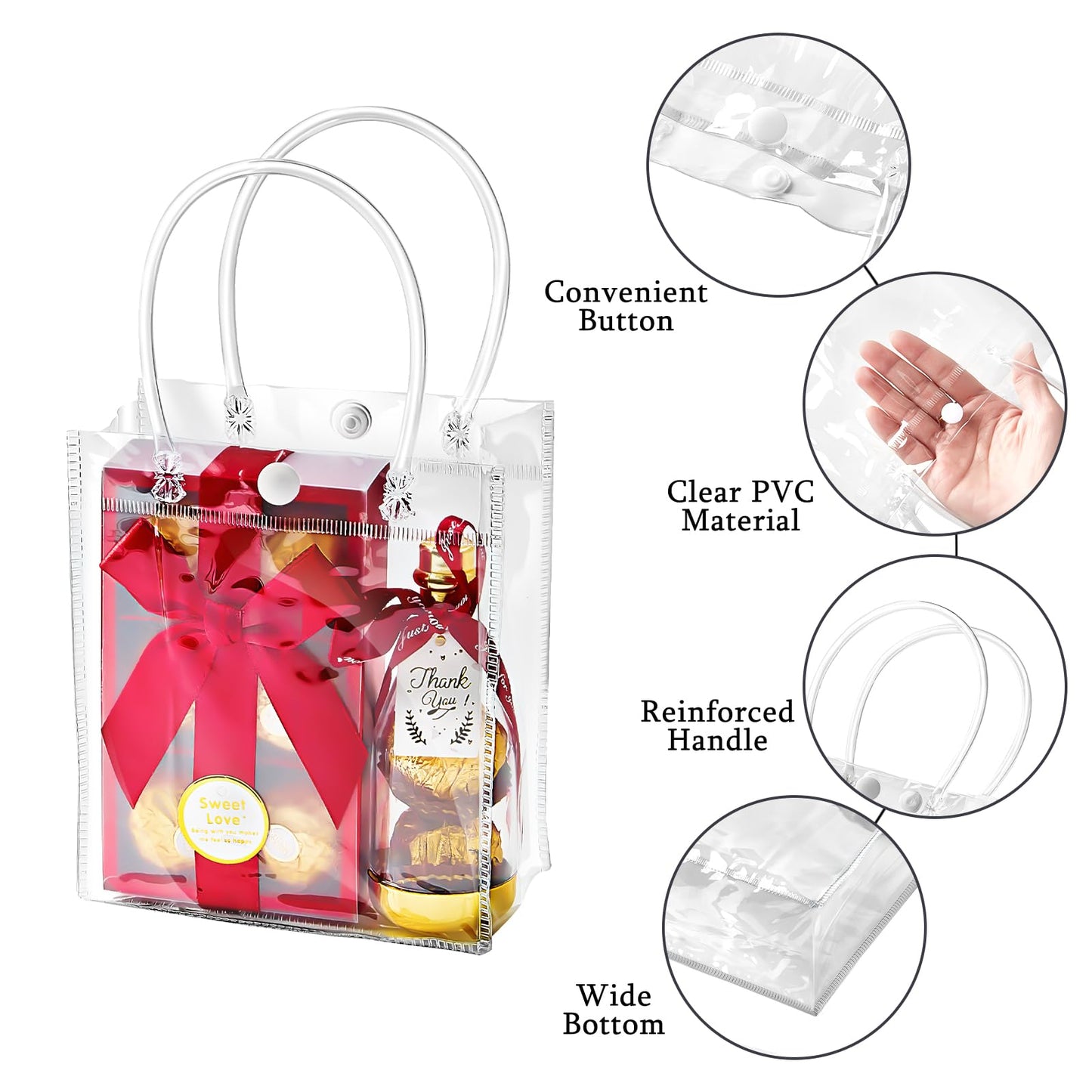 Ohuimrt 50 Pack 4.92" x 2.75" x 5.9" Clear Plastic Gift Bags with Handles