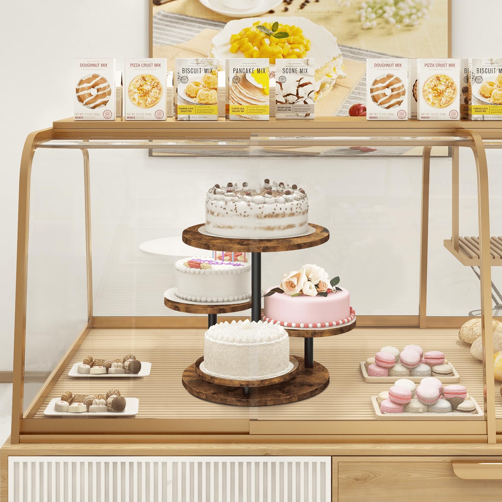 ELITEROO 4 Tier Round Cupcake Tower Stand for 50 Cupcakes, 360° Rotating Wood Cake Stand with