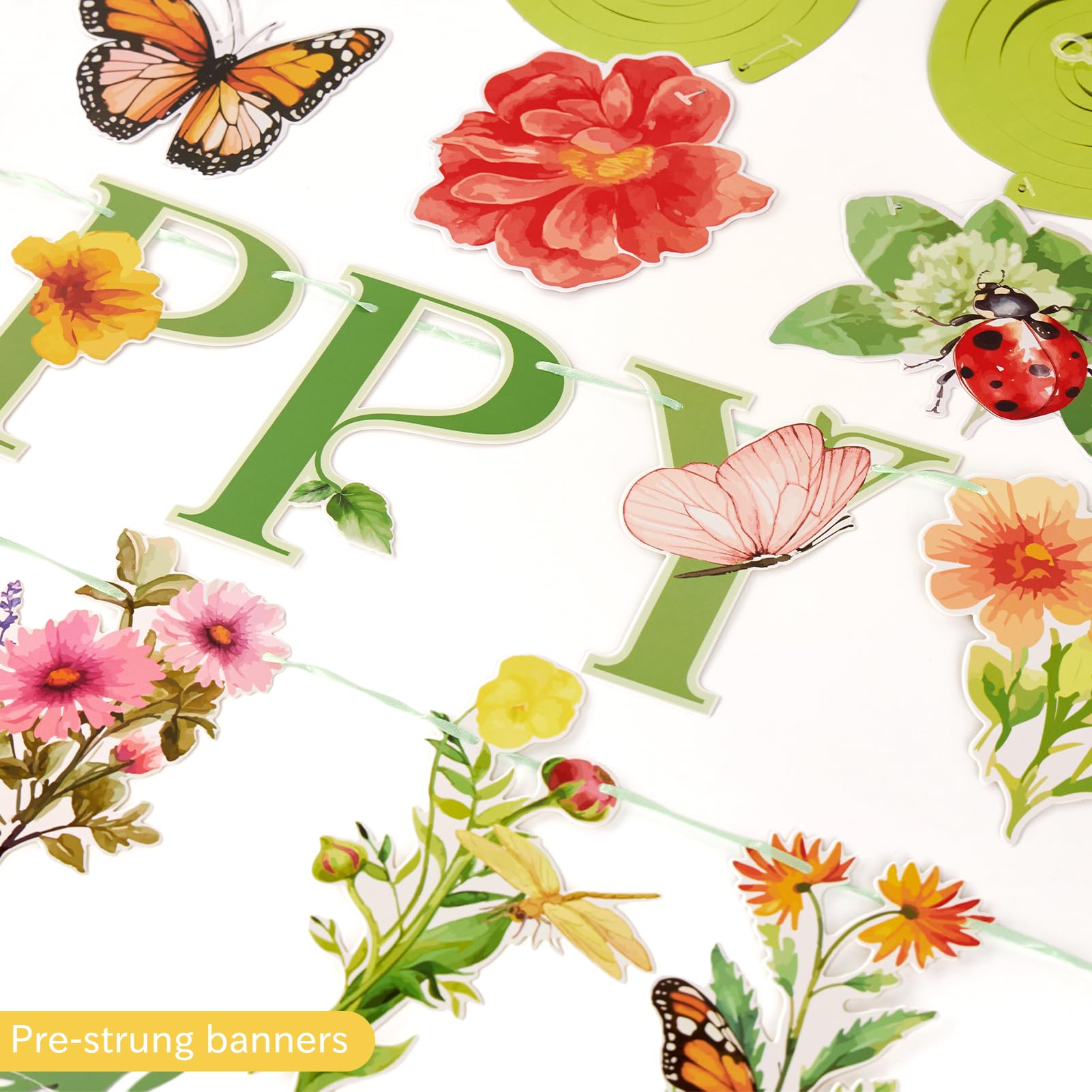 OBBOLO Flower Birthday Decorations, Garden Wildflower Party Decorations with Pre-strung Banners