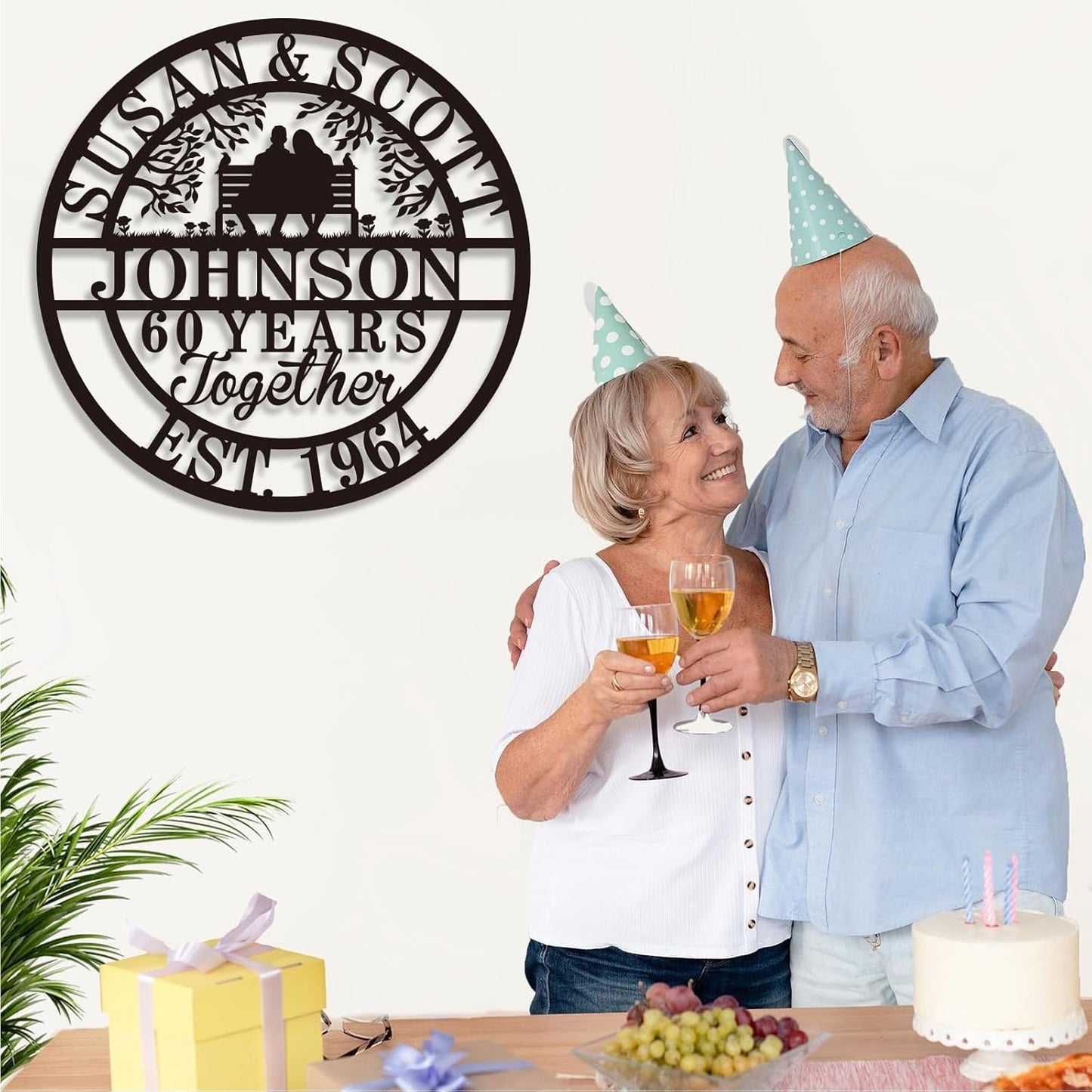 Personalized Christmas Gifts 2025, Custom 50th/40th/60th/70th/30th/1-99 Years Wedding Anniversary Sign Gifts for Couples Parents, Custom Metal Monogram Sign Personalized Family Name Signs