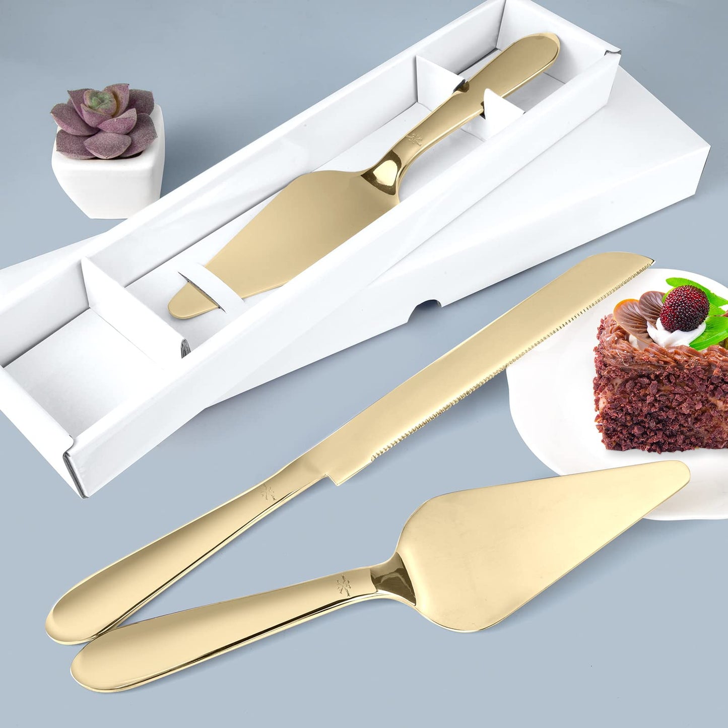 Cake Cutting Set for Wedding, Elegant Cake Knife and Server Set with Thickened Stainless Steel