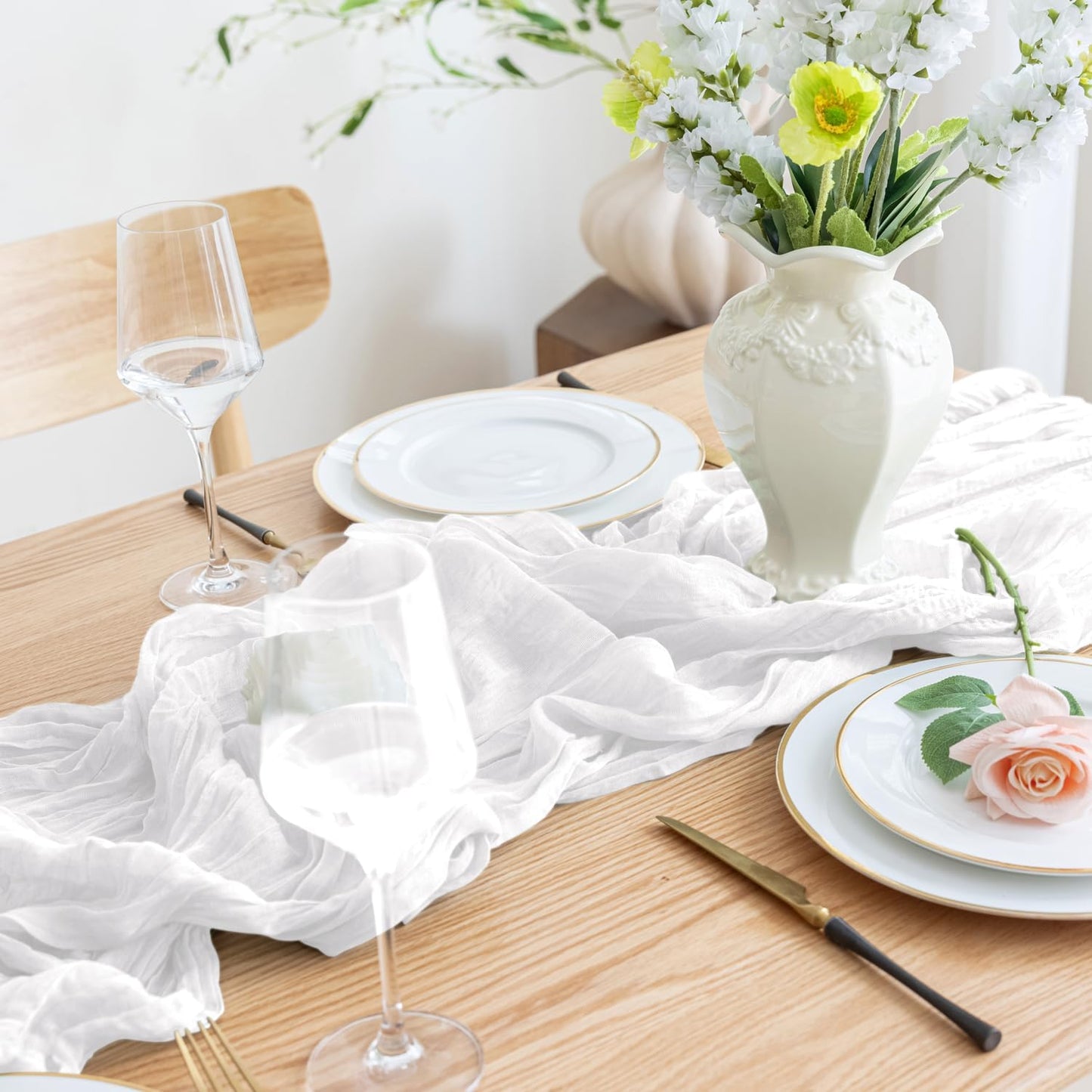 Asee'm 12pcs Cheesecloth Table Runner 120 Inches Long Ivory Boho Gauze Cheese Cloth Runner 10FT Rustic Sheer Table Runners for Christmas Wedding Party Baby Shower Spring Easter Decoration