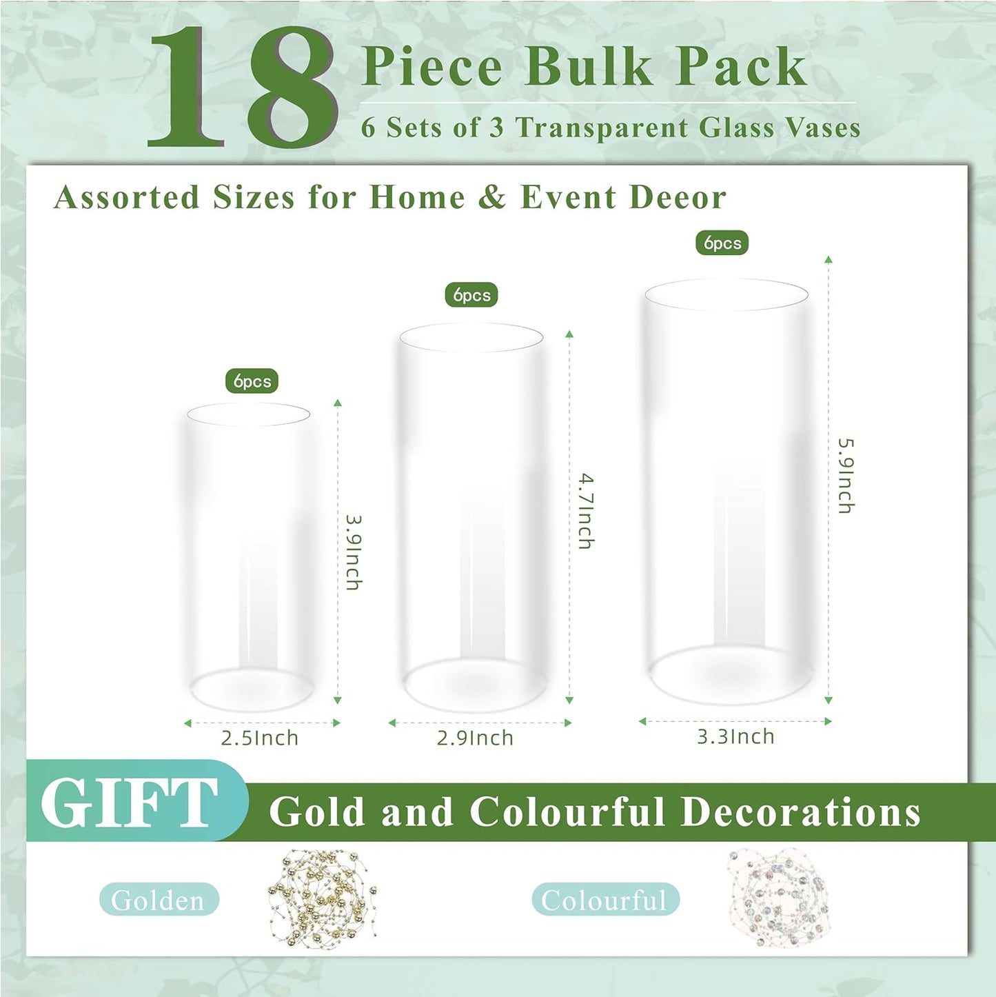 Glass Cylinder Vase Set of 18 for Centerpieces, 4,4.7,6 inch Tall Clear Vase Bulk Floating Candle Holder for Wedding Table Home Décor and Party