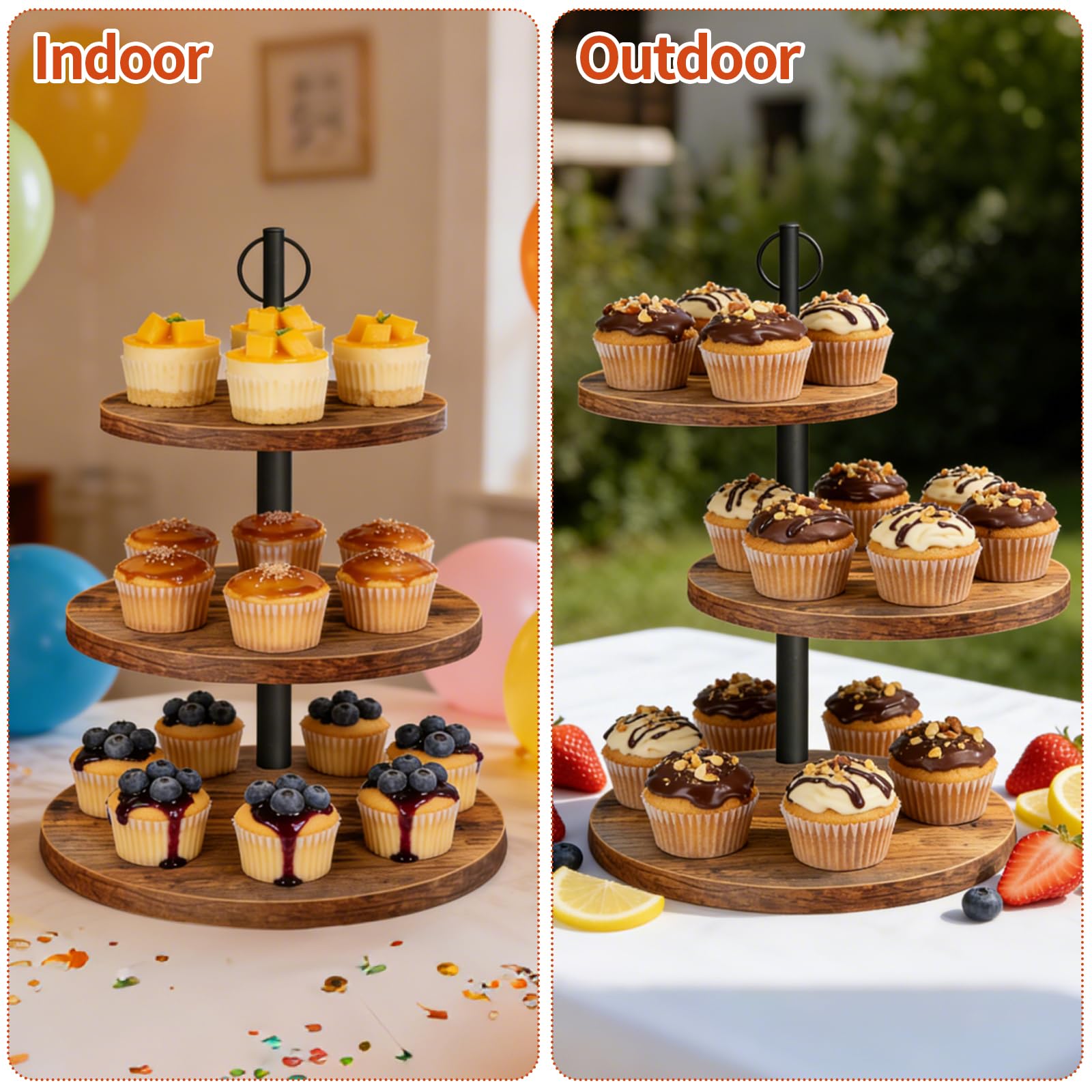 Cupcake Stand, 3 Tier Cupcake Stand Rustic Dessert Table Display Set