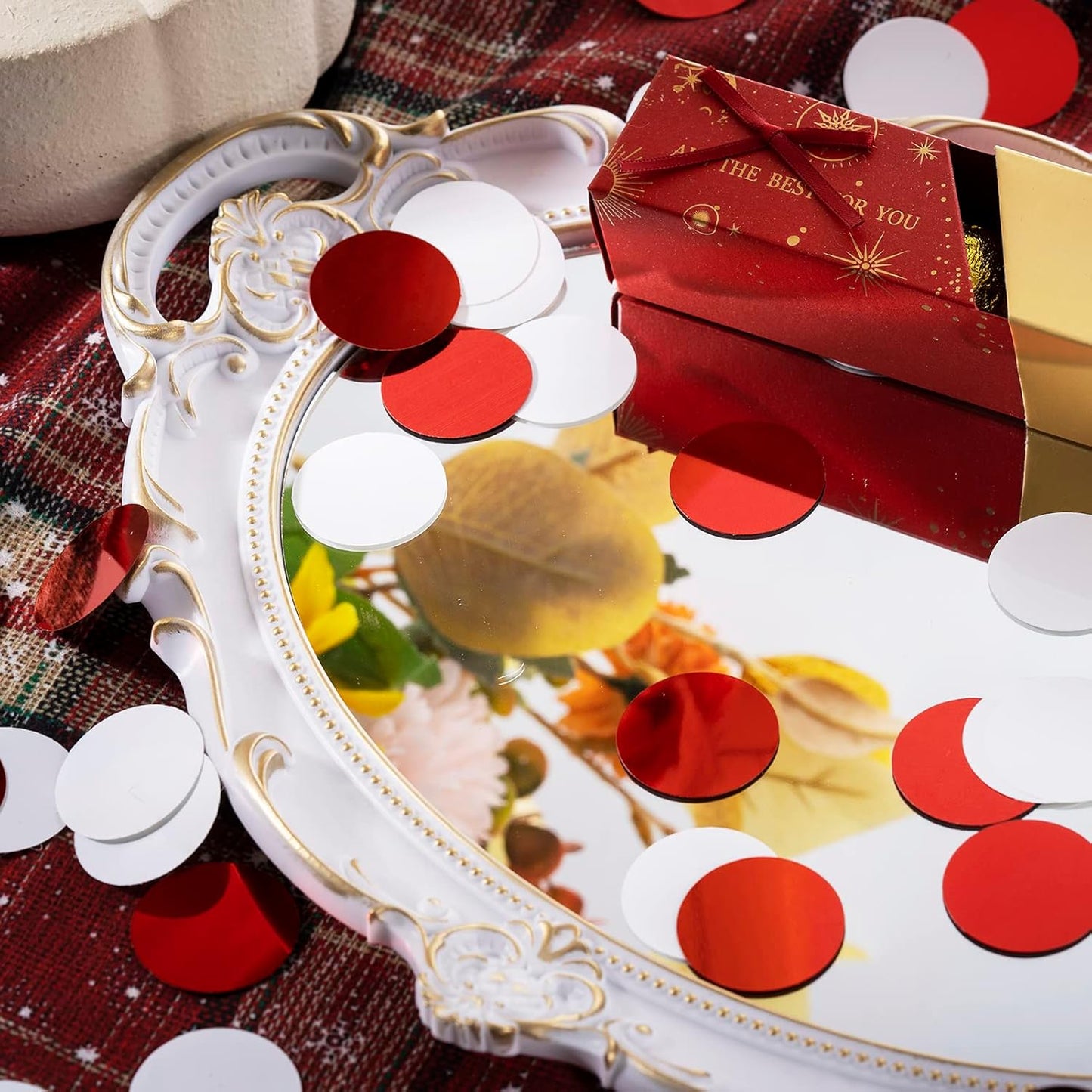Red White Table Confetti Party Decorations Metallic Circle Dot Confetti, 1.2 Inch, 300pcs