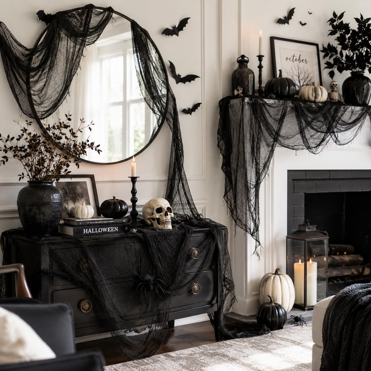 5 Pcs Black Halloween Gauze Creepy Cloth Fabric Tapestry Decor Decorations