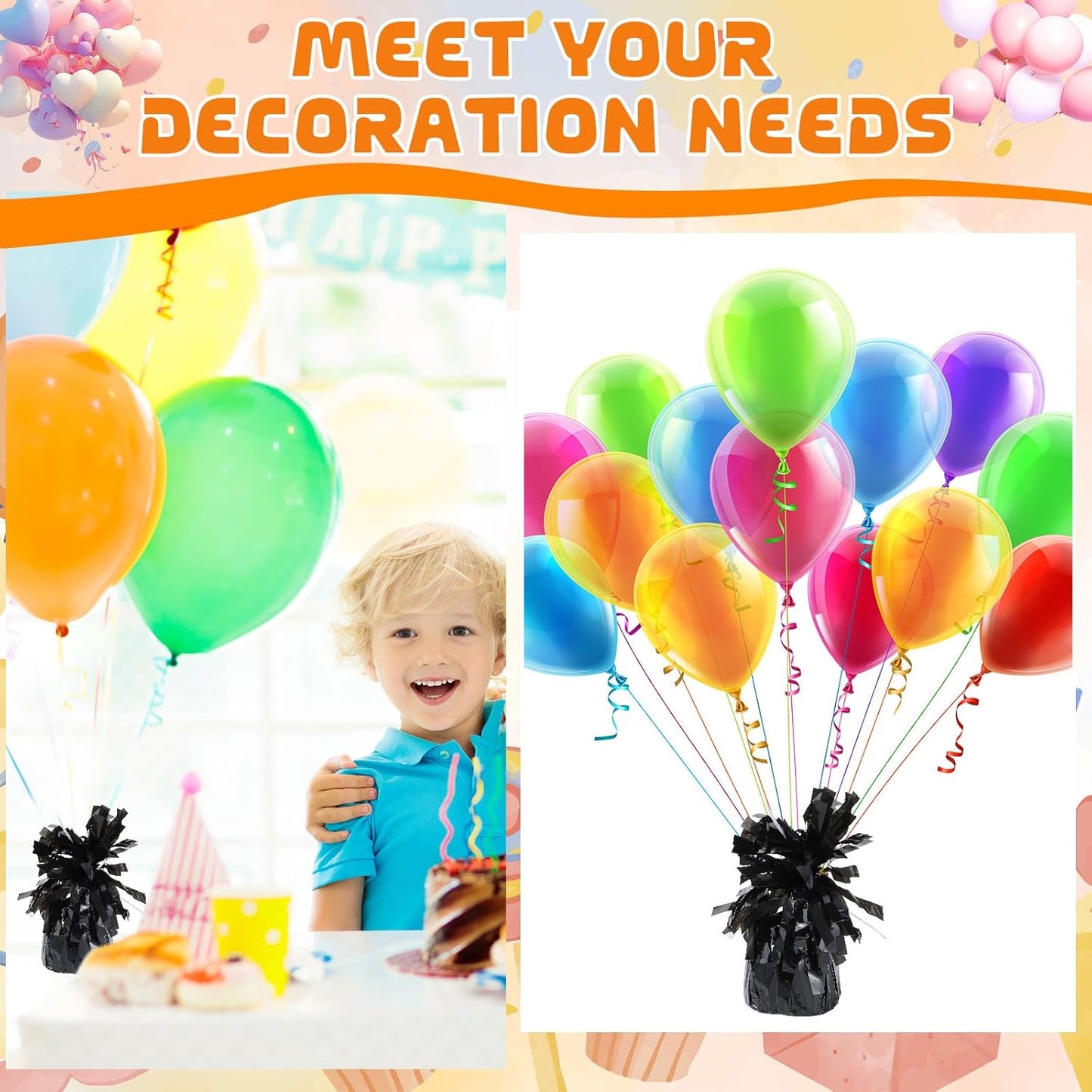 8 Pcs Black Metallic Balloon Weights Holder Anchors Balloon Holder Weights for Helium Balloons Birthday Graduation Party Christmas Wedding Celebration Decoration (Black)