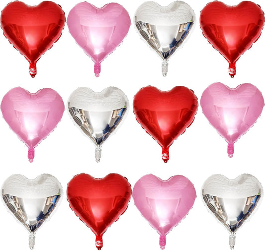 Red Heart Shaped balloons Pack of 12,18 Inch Silver Love Valentine Balloons Pink Heart Romantic Balloons For Valentines Day Propose Marriage Wedding Bridal Shower Engagement Party Decorations