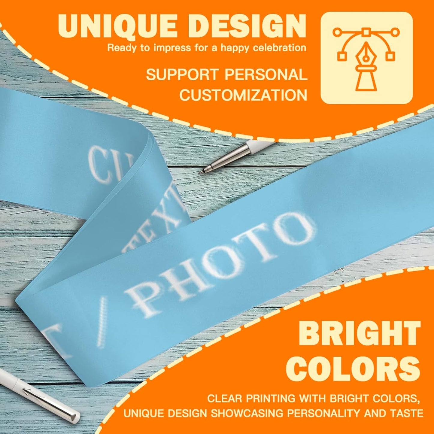 Custom Sash,Personalized Birthday Sash with Text Photo,Customized Bachelorette Sash Quote Sash Bride to Be Sash Color Optional (No decorative edge, Cyan)