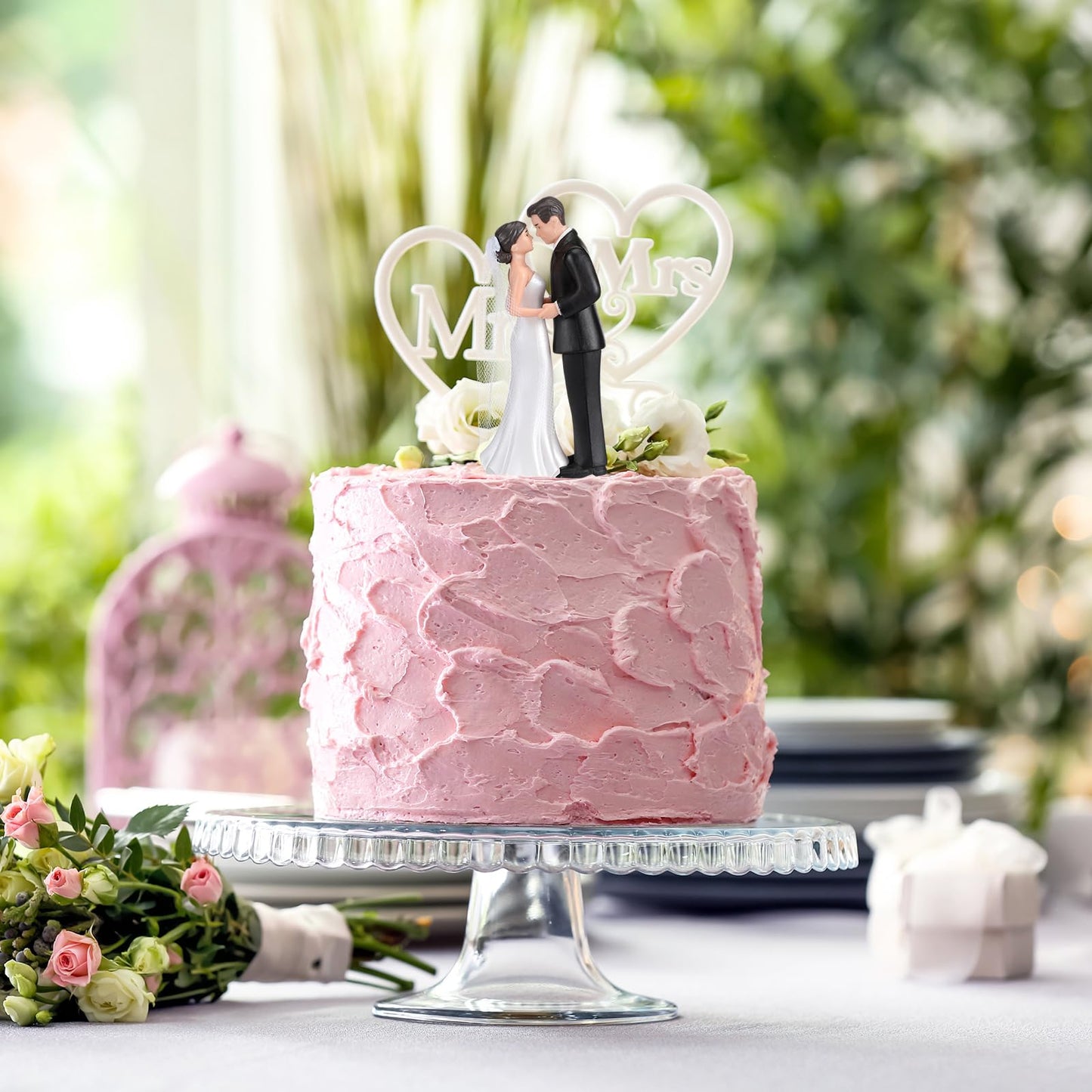 Remerry 4.5" Bride and Groom Wedding Cake Topper,Romantic Era,White