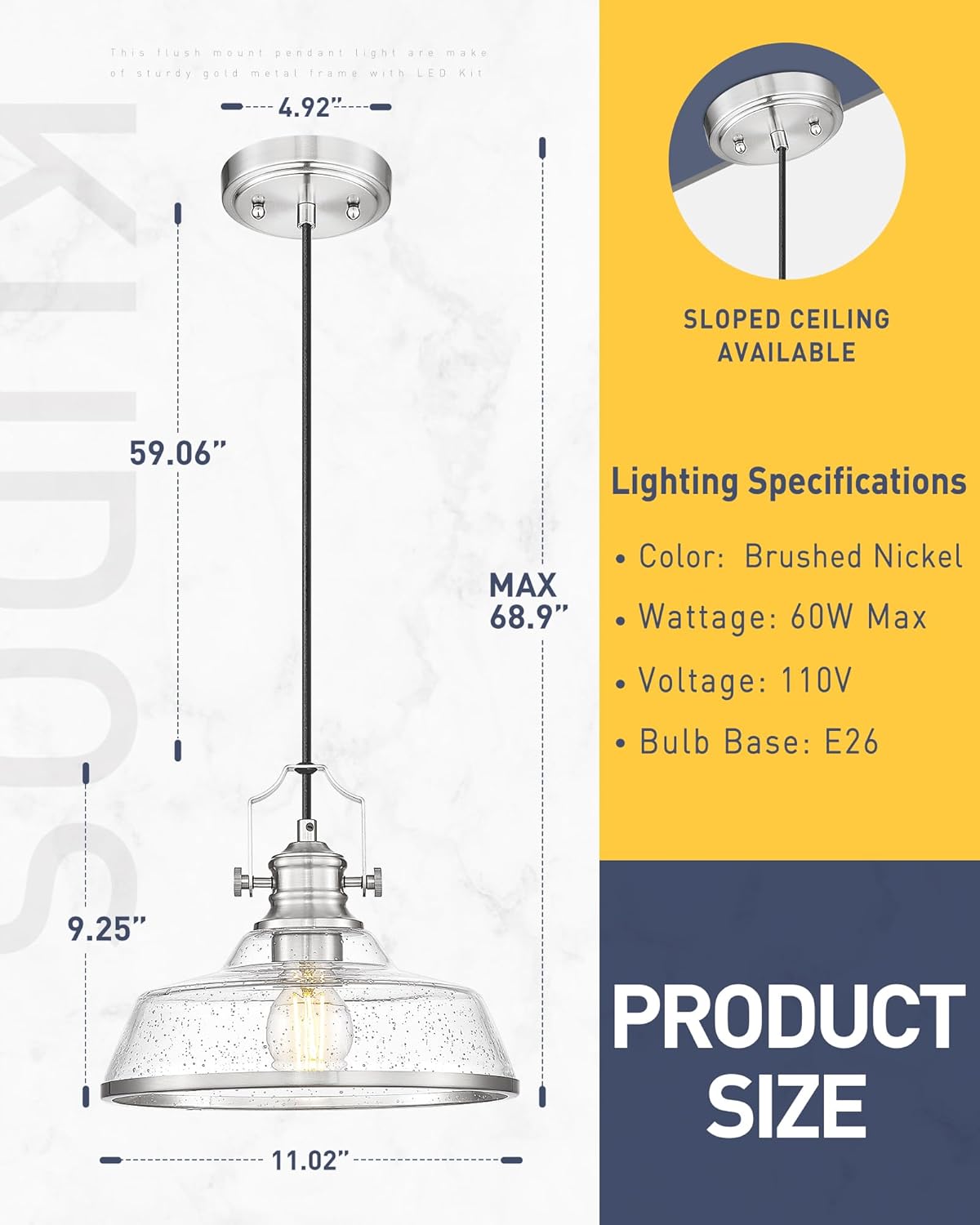 kudos 2 Pack Pendant Lights Kitchen Island, 11" Large Brushed Nickel Kitchen Island Lighting with Seeded Glass, Industrial Hanging Light Fixture for Kitchen Sink Dining Room, KDPL13-BN-S-2PK
