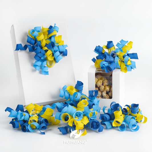 HUIHUANG Baby Shower Bows for Gift Wrapping, Curly Ribbon Bows Self Adhesive Burst Gift Bow for Baby Birthday, Baby Boy Shower Party Favors, Wine Bottle, Treat Bags- 6 Counts