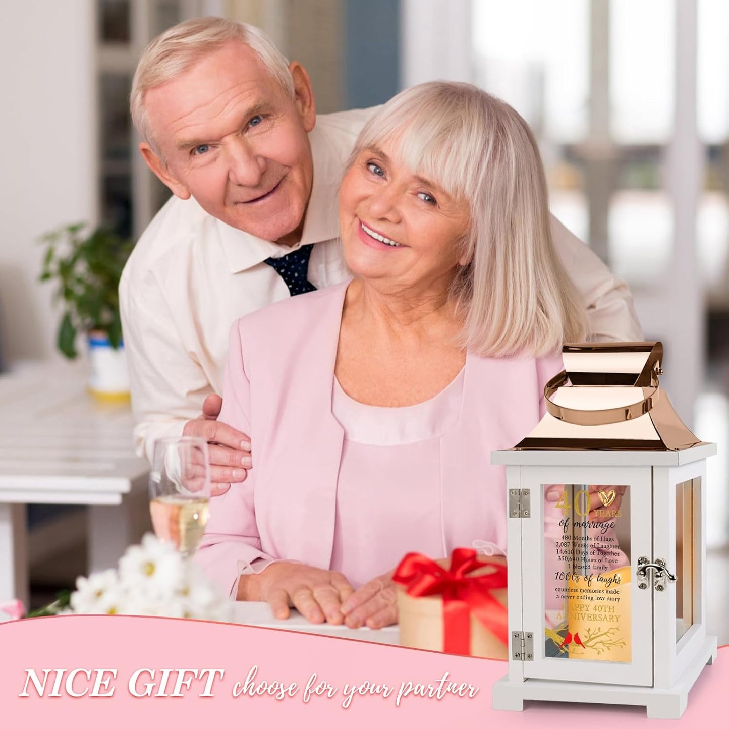 40th Wedding Anniversary Lantern 40th Anniversary Wedding Gifts for Couple Parents Grandparents Husband Wife, Happy 40th Anniversary Decoration