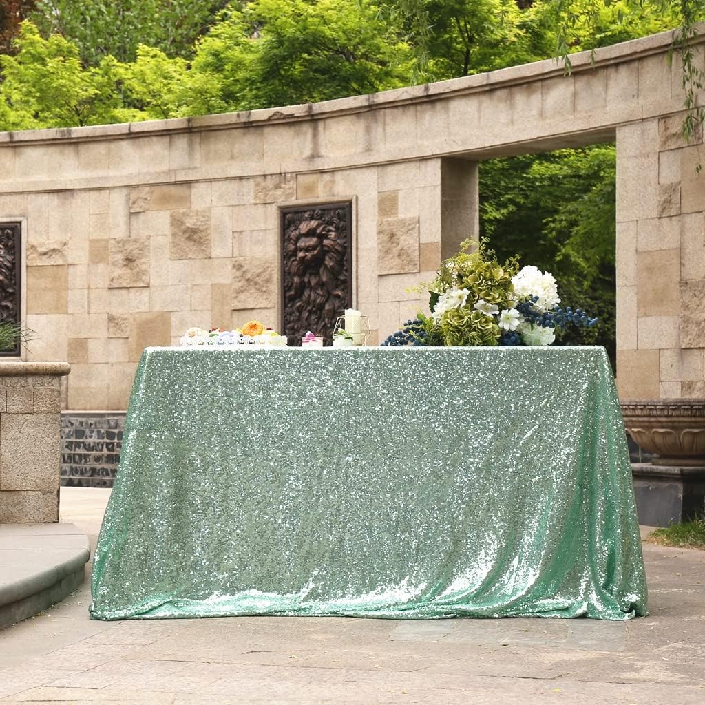 SquarePie Sequin Tablecloth 60 x 120 Inch Mint Green Sparkly Table Linen for Wedding Party