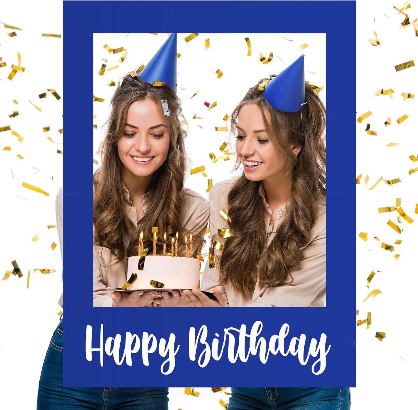 32 x 24 Inch Large Photo Booth Props Picture Frame Happy Birthday Party Frame DIY Cutouts Photo Booth Props Selfie for Party Supplies Favors(Blue White,Happy Birthday)