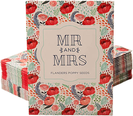 Bentley Seeds Mr & Mrs Pre Filled Flanders Poppy Seed Packets - 25 Individual Flanders Poppy Seed Packs -Wedding or Anniversary Party Favors Non-GMO Eco-Friendly Gift - Indoor Outdoor Garden Seeds