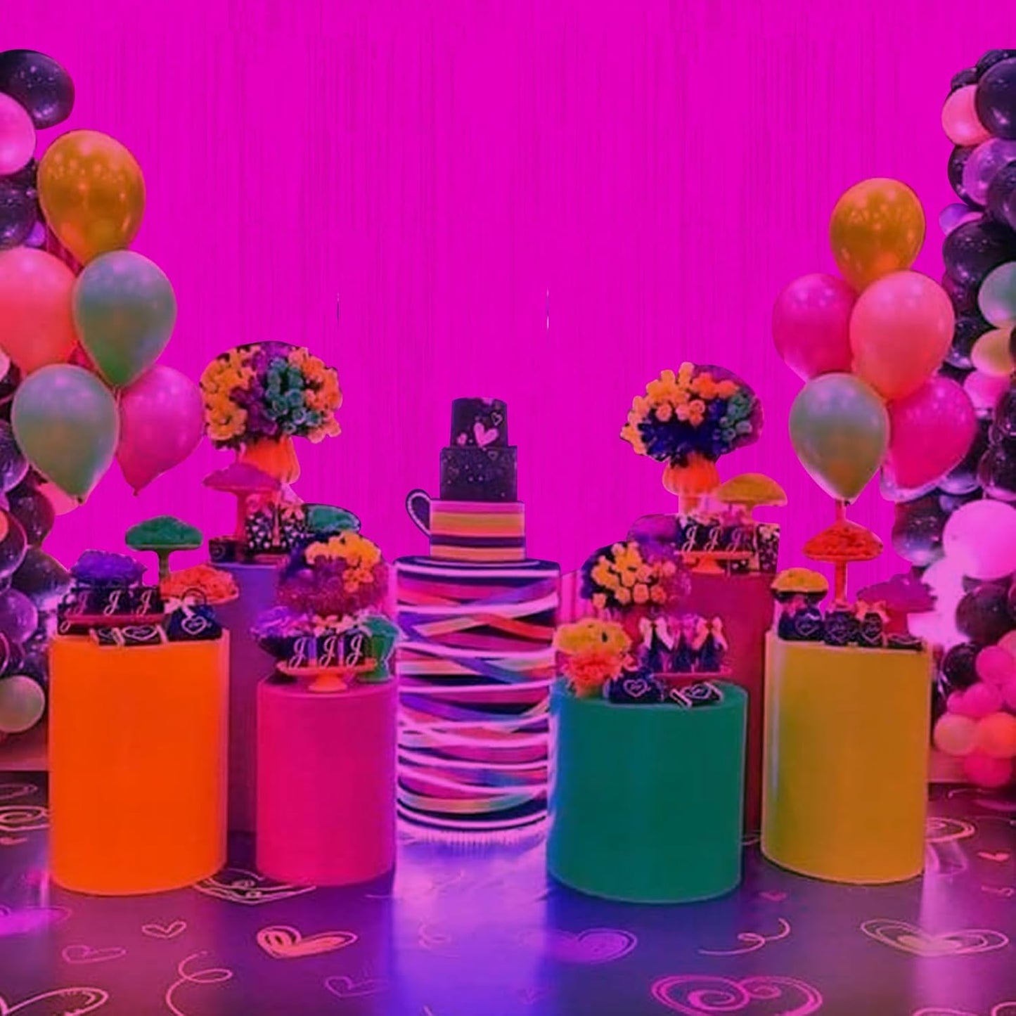 3 Pack 3.3Ft x 6.6Ft Hot Pink Glow in The Dark Foil Fringe Curtain Backdrop Party Supplies, Fluorescent Macaron Metallic Tinsel Foil Streamers Curtain Photo Booth for Neon Birthday Party Decorations