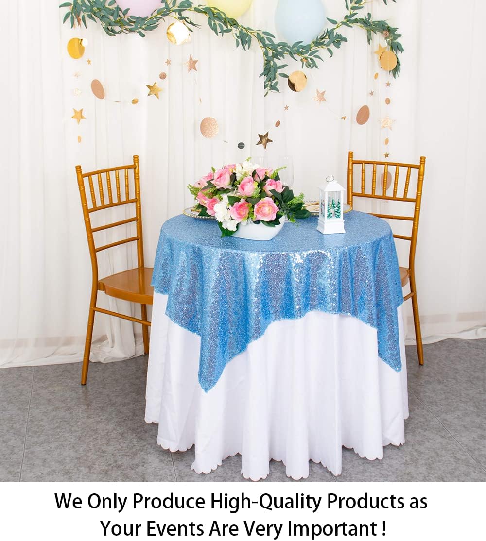 ShinyBeauty Sequin Tablecloth Square 54x54-Inch Baby Blue Table Cloths for Round Table Light Blue Sequin Fabric Tablecloth Overlay Glitter Tablecloth Linen for Parties Small Square Tablecloth