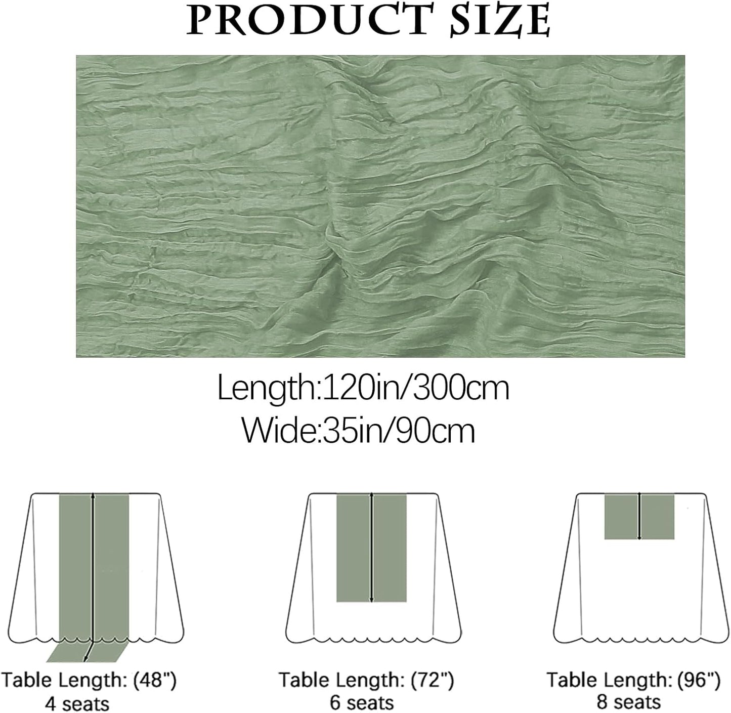 4 Pack Sage Green Cheesecloth Table Runner 35x120 Inch Boho Gauze Fabric Cheese Cloth Table Runner 10Ft Rustic Romantic Sheer Table Runners for Wedding Party Bridal Baby Shower Long Table Decoration