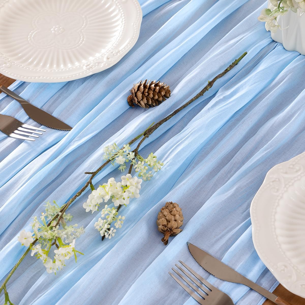 Light Blue Table Runner Cheesecloth Table Runner 10FT Farmhouse Table Runners 120 Inches Fall Table Decor Dining Room Centerpiece Wedding Boho Baby Shower Birthday