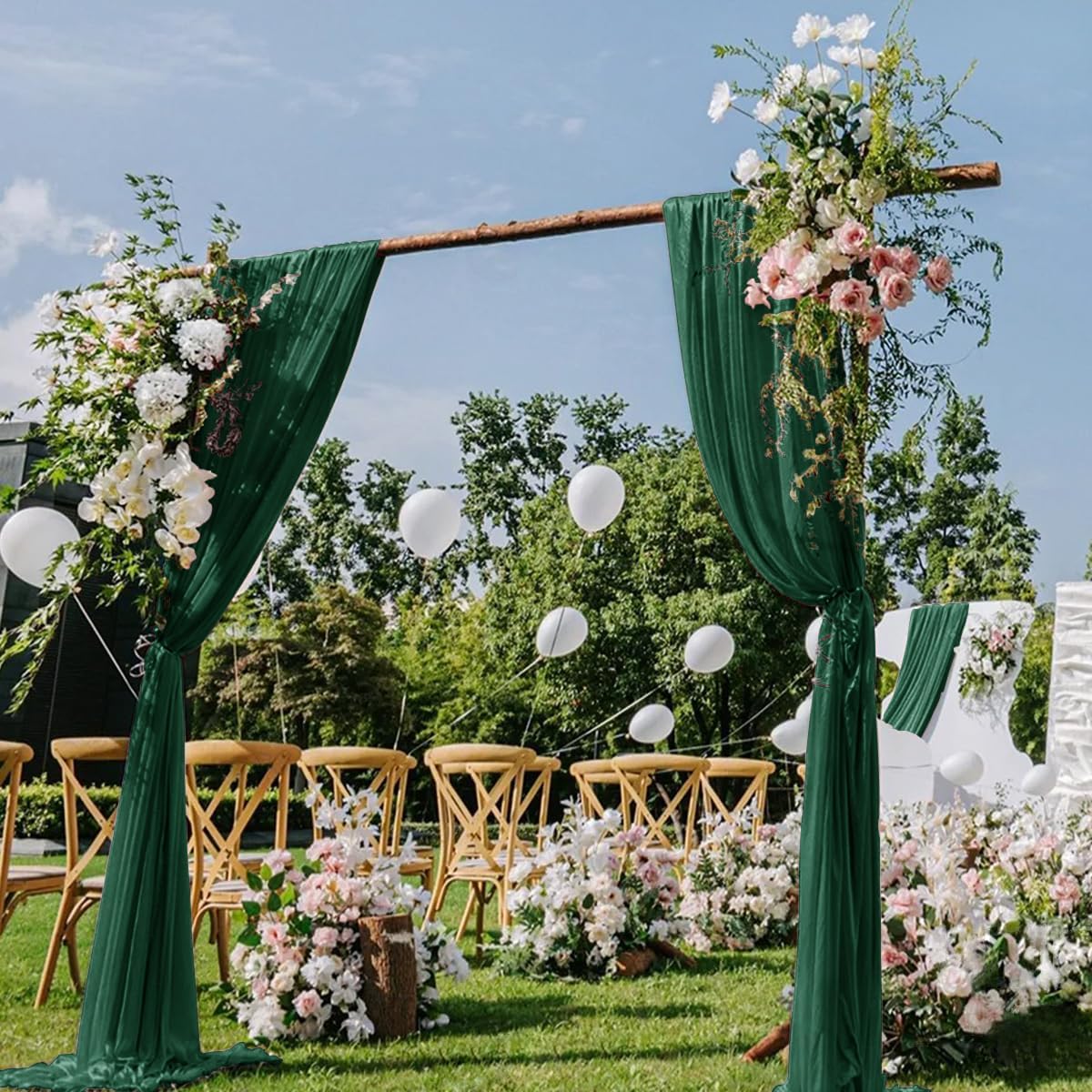 Emerald Green Wedding Arch Draping Fabric 2 Panels 29" x 20 FT Wedding Drapes for Backdrop Sheer Green Curtains for Romantic Bridal Baby Shower Ceremony Birthday Party Fall Outdoor Events