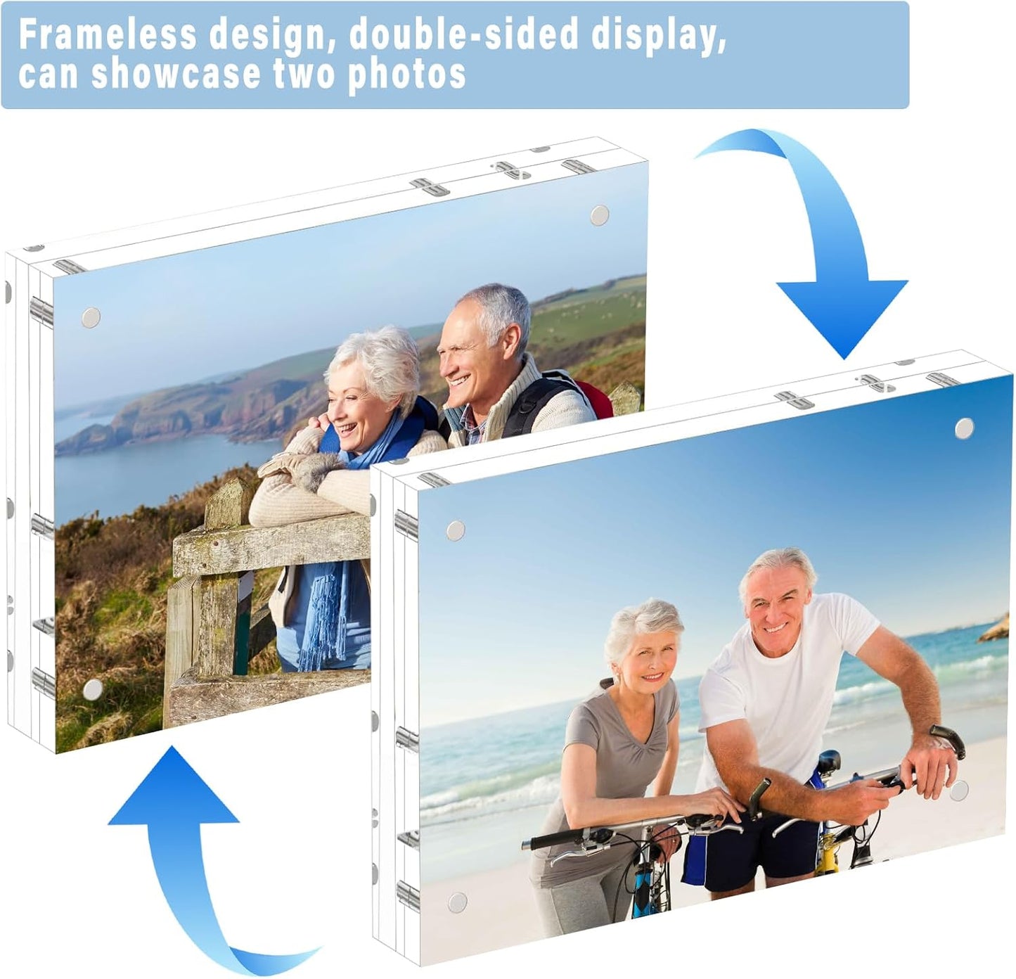 HELPLEX 5 Pack 6x8 Acrylic Picture Frames, 20mm Thicker Frameless Clear Double Sided Magnetic Frame, Free Standing Desktop Display Stand