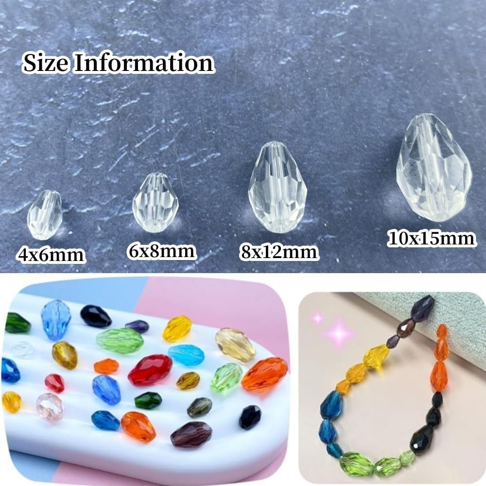 200pcs 4x6mm Teardrop Crystal Glass Beads Vertical Hole Faceted Glass Teardrop Spacer Beads for Bracelets Necklace Earring DIY Jewelry Making Craft(Transparent)