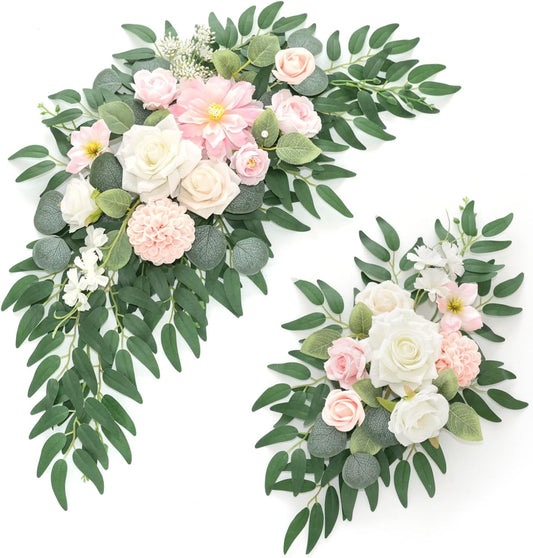Faux Flower Swag Set of 2 for Wedding Welcome Signs Floral Swag Wedding Reception Ceremony Signs Decor (A-Pink)