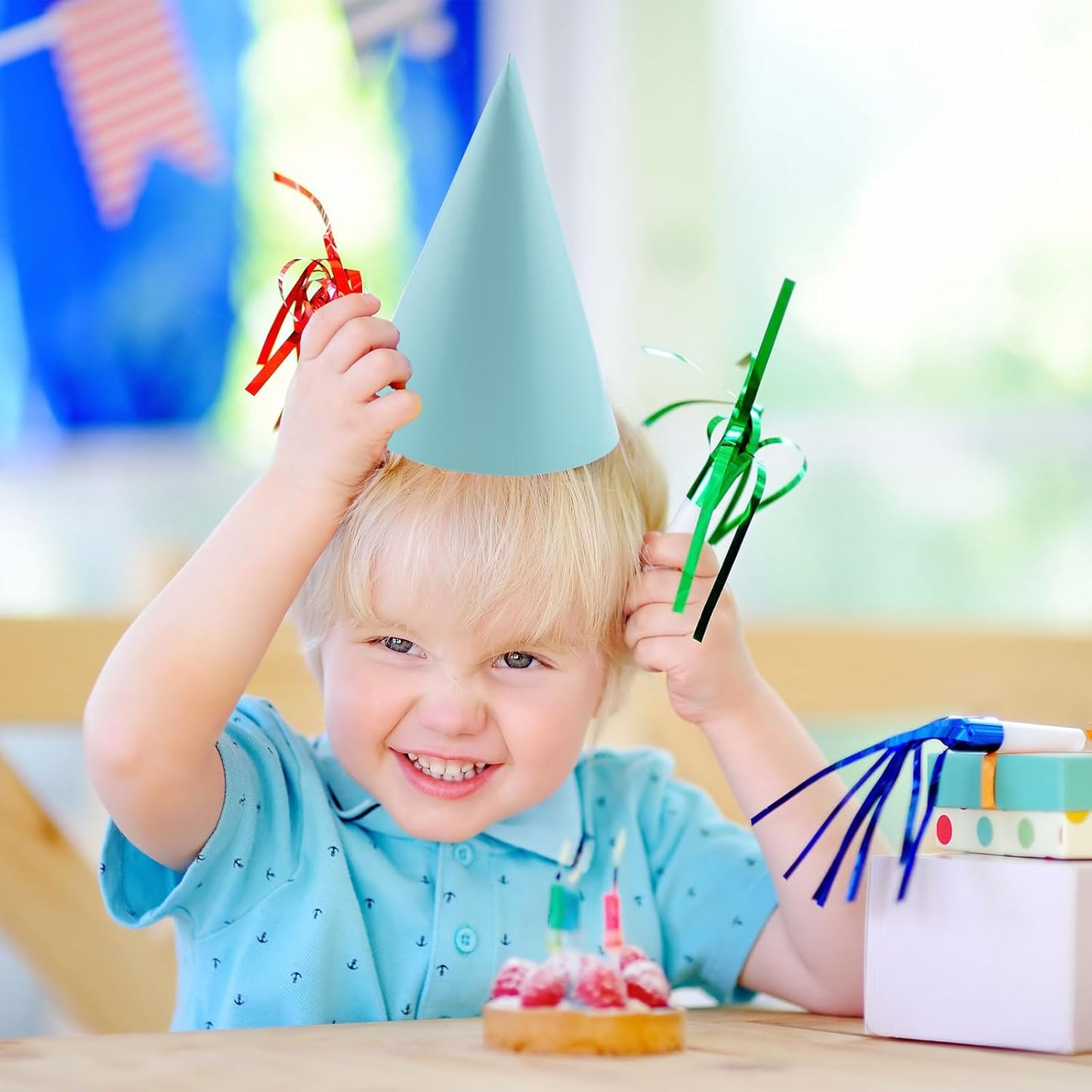 24 PCS Birthday Party Cone Hats Party Hat with Elastic String for Kids and Adults Birthday, Baby Shower, Bridal Shower