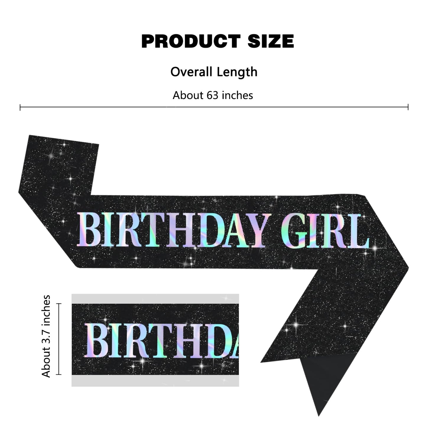 Black Glitter Birthday Girl Sash for Women Happy Birthday Party Favors