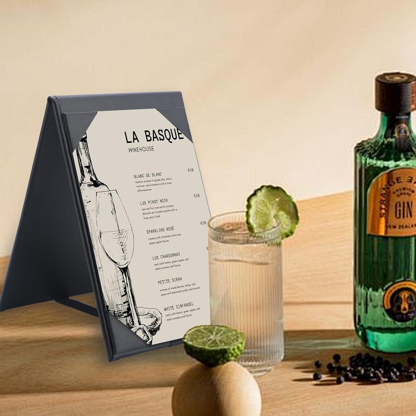 Menu Covers - Set of 10 Double-Sided Table Tent Cards for Restaurant, Dinner Party, and Bar Menus - Includes Bill Holder and Reserved Seating Signs - Easy to Clean and Foldable (20, 4"x6")