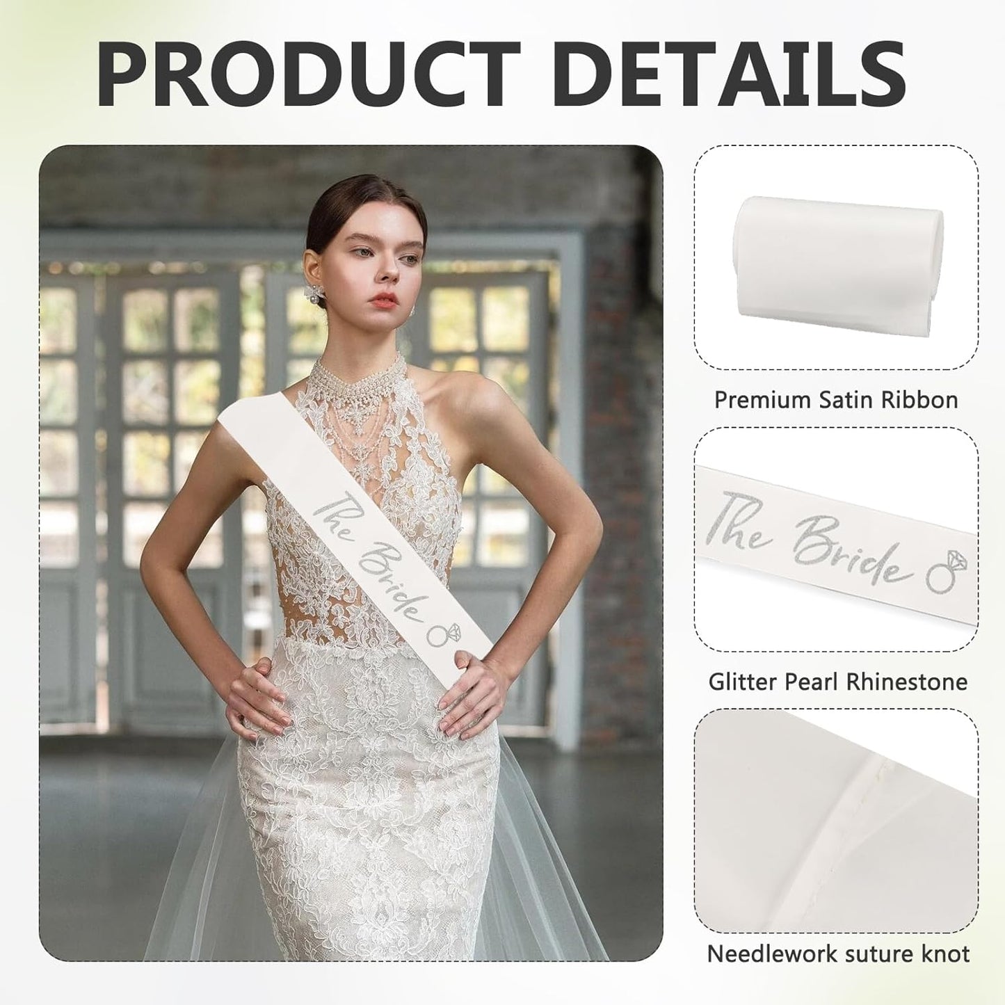 MVVM Bride Sash and Bachelorette Sashes Set | 3-Piece Bridal Headband with Tiara Veil, Sash, Veil for Bride to Be - Wedding Shower, Bachelorette Party