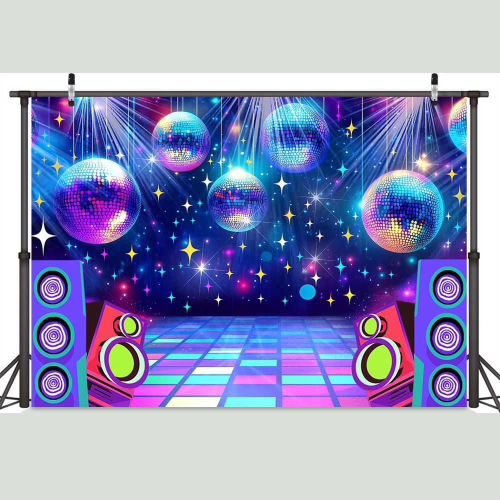 Dance Party Backdrop Retro 80s 90s Theme Stage Dance Ball Music Birthday Party Decoration DJ Photography Background 6 x 4 ft for Baby Shower Picture Photo Shoot Polyester Fabric,Multi1
