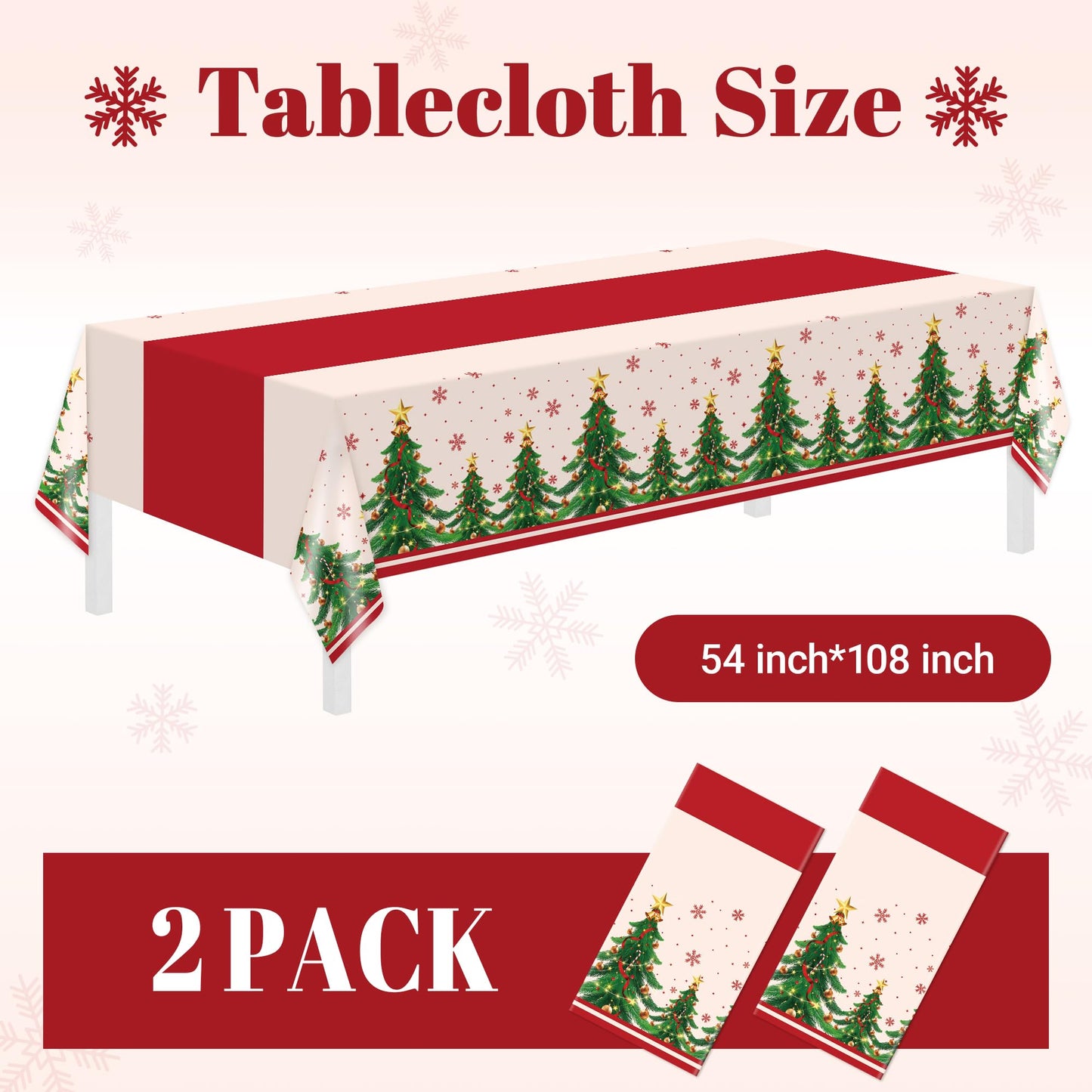 Childom 2 Pack Christmas Tablecloths,Christmas Party Decoration,54 x 108 Inch,Disposable Plastic