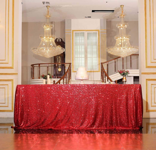 SquarePie Sequin Tablecloth 90 x 132 Inch Red Sparkly Table Linen for Christmas Wedding Party