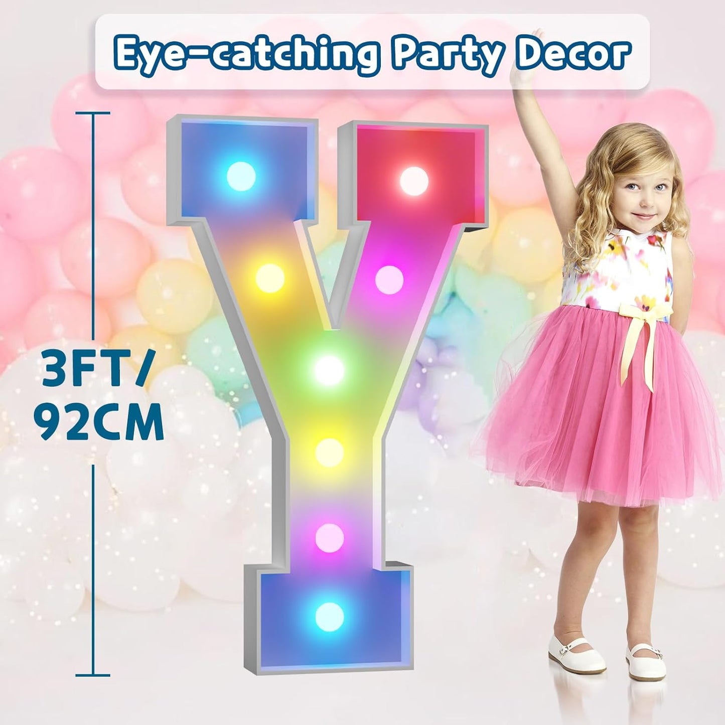 imprsv 3FT Colorful Marquee Light Up Letters Y, 18 Colors Large Light up Letters Alphabet Sign with Remote, Big Marry Me Sign, Birthday Party Decorations Baby Shower Anniversary Wedding Decoration