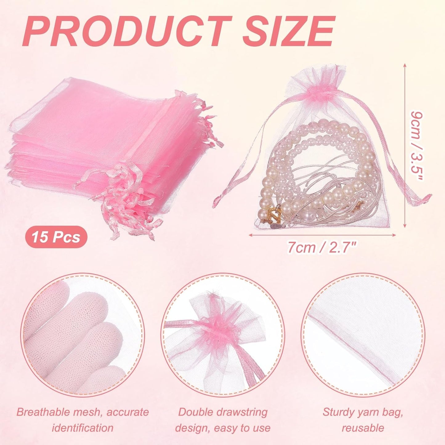 uxcell 50 Pcs Organza Gift Bags, 2.7x3.5 Inch Drawstring Pouches Jewelry Gift Bags, Small Wedding Favor Pouches for Christmas Birthday Wedding Goodie Candy Candle, Pink