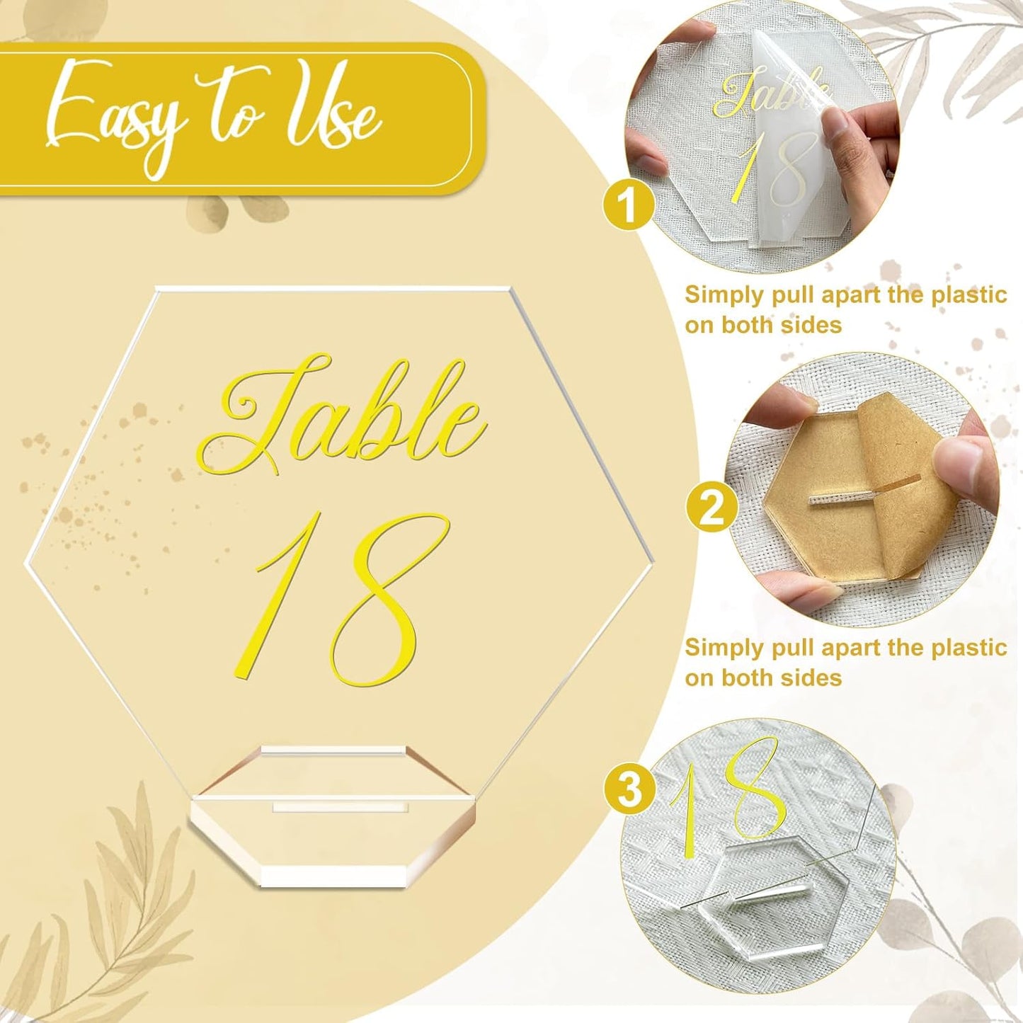 OurWarm Large Acrylic Wedding Table Numbers 1-20, Elegant Printed Calligraphy Place Cards with Stand, Hexagon Multi-functional Clear Acrylic Sign and Holder, Ideal for Wedding Reception Events